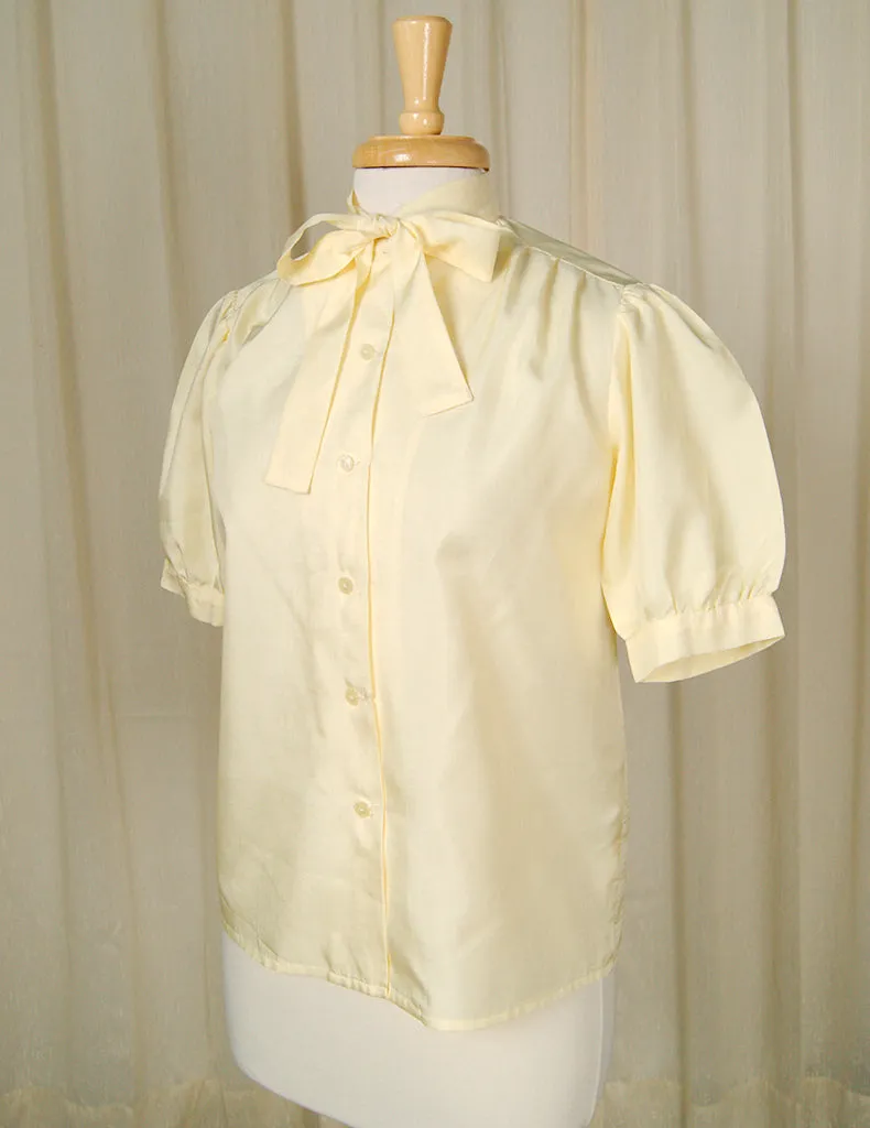 1950s Yellow Bow Collar Blouse