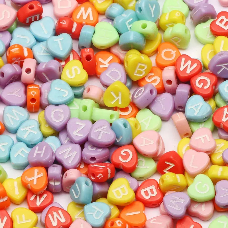 22 Colours Letter Acrylic Beads Flat Alphabet Spacer Heart Beads For Jewellery Making DIY Bracelet Necklace