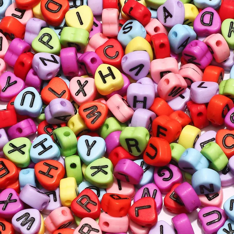 22 Colours Letter Acrylic Beads Flat Alphabet Spacer Heart Beads For Jewellery Making DIY Bracelet Necklace