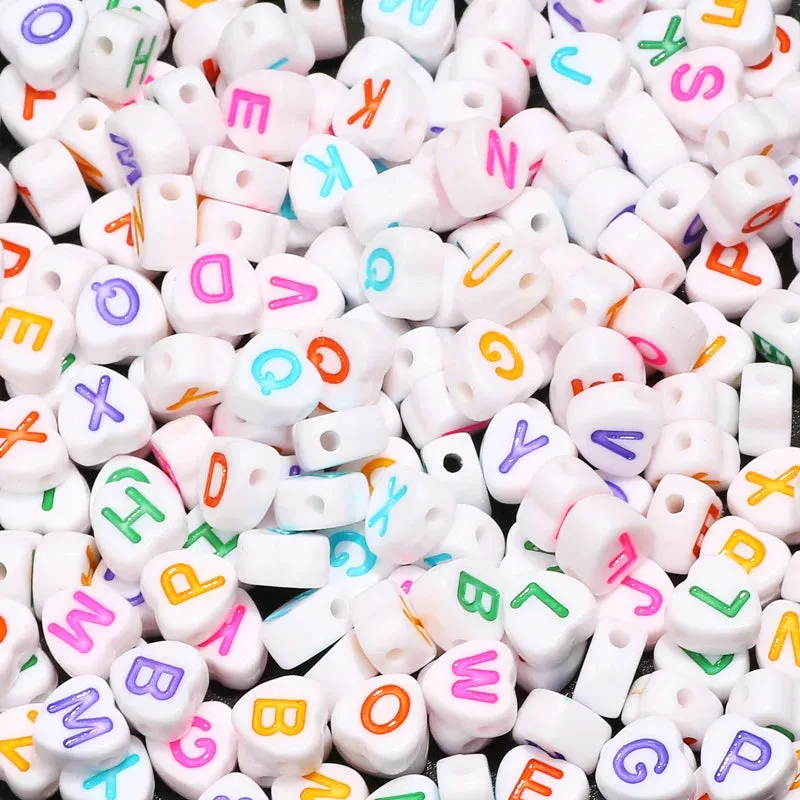 22 Colours Letter Acrylic Beads Flat Alphabet Spacer Heart Beads For Jewellery Making DIY Bracelet Necklace