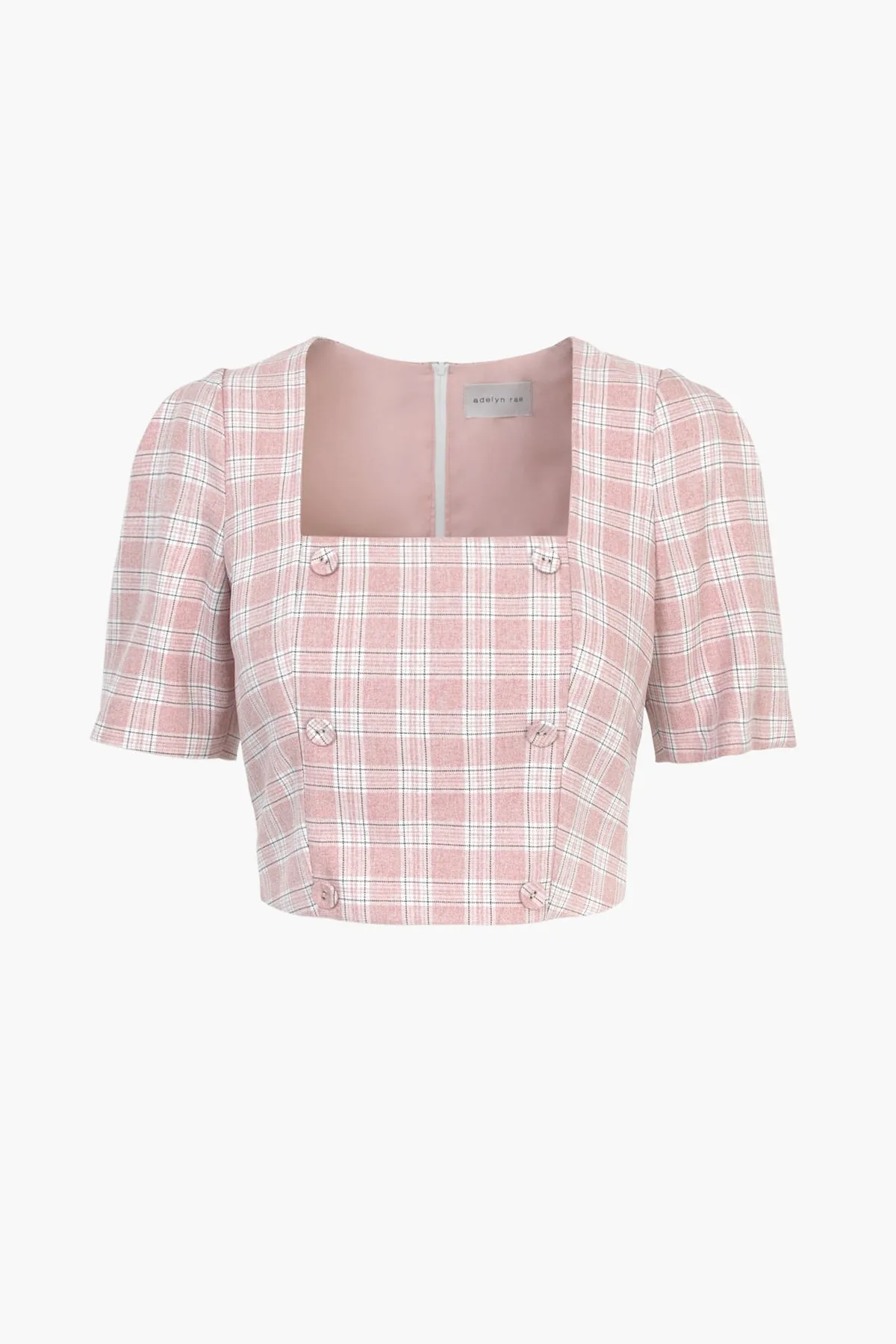 Adelyn Rae Violet Plaid Double Breasted Crop Top in Cotton Candy