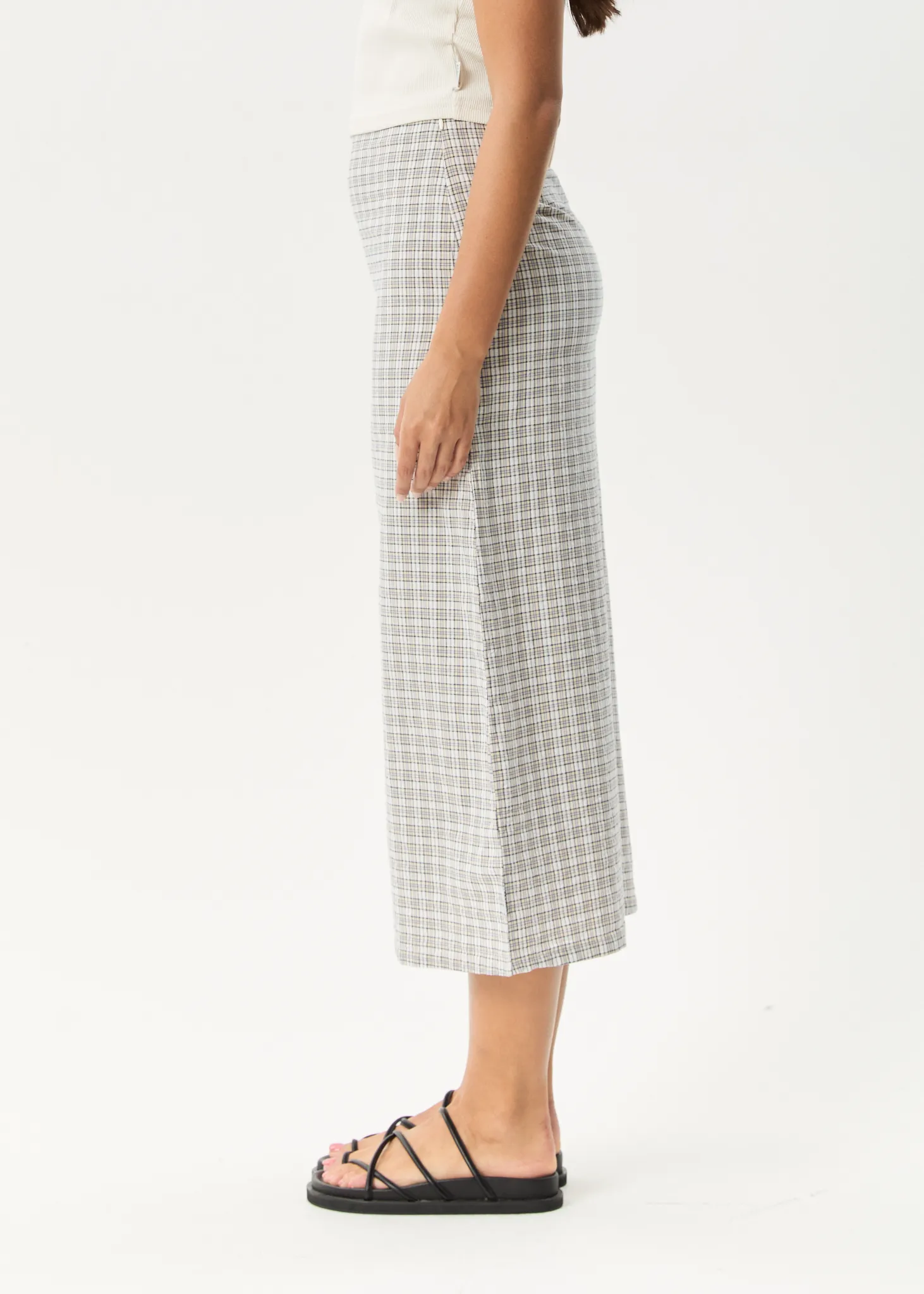 AFENDS Womens Drew - Seersucker Midi Skirt - Taupe Check