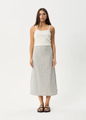 AFENDS Womens Drew - Seersucker Midi Skirt - Taupe Check