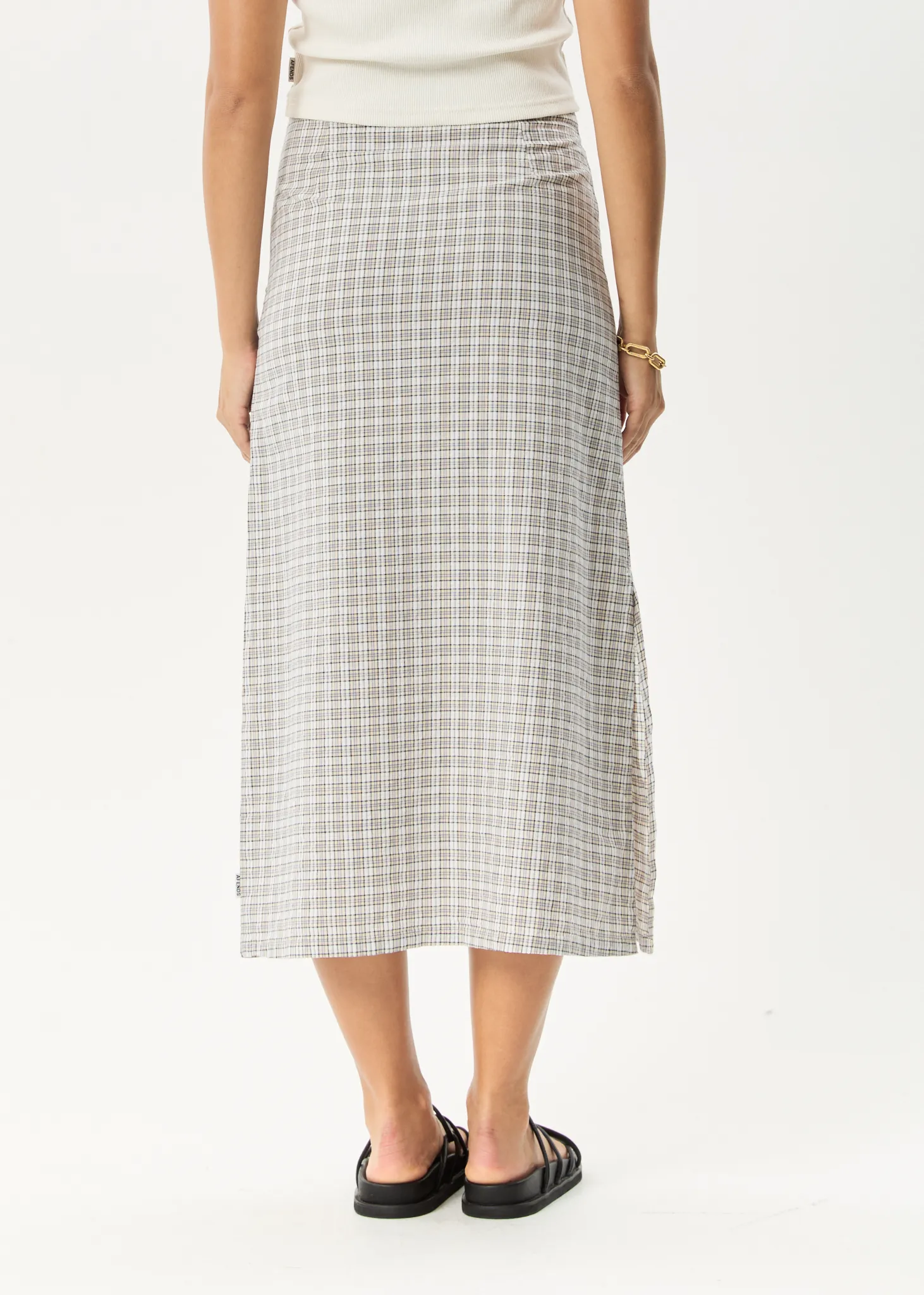 AFENDS Womens Drew - Seersucker Midi Skirt - Taupe Check