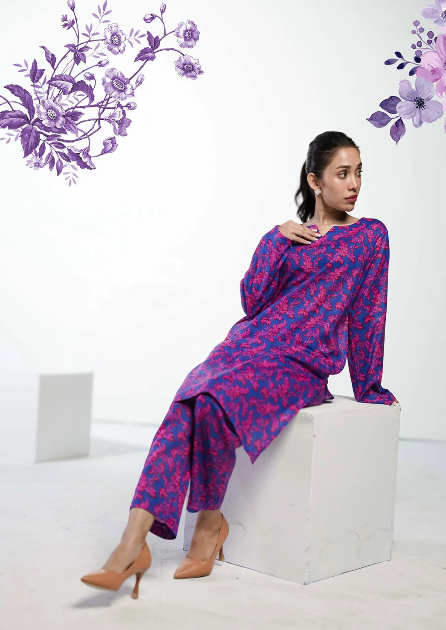 Ahlam Soft Cambric Stitched-Horizon Co-ord set Collection'2024