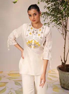 Aleena Ivory Embroidered Chanderi Top for Women