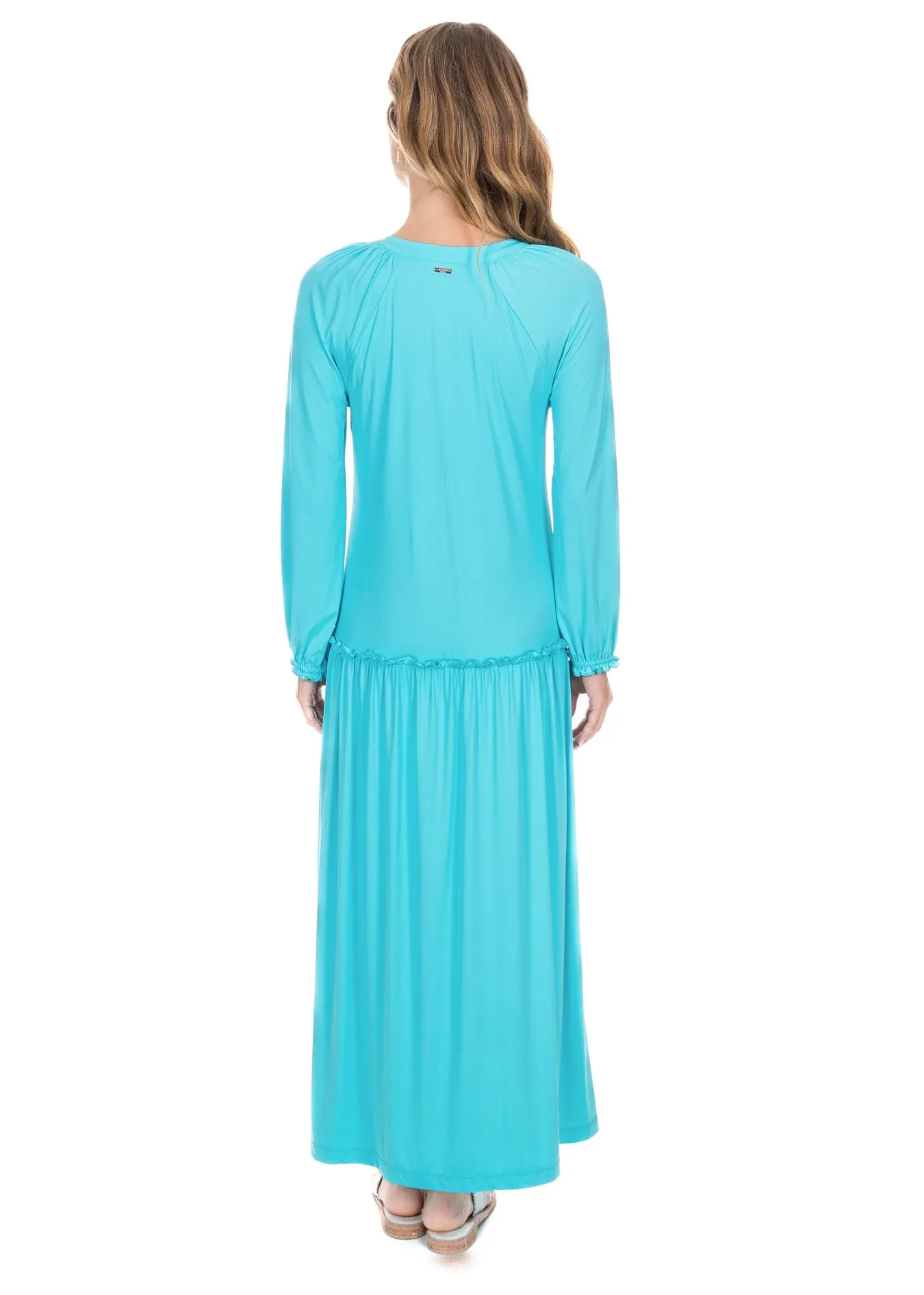 Aqua Embroidered Tunic Maxi Dress