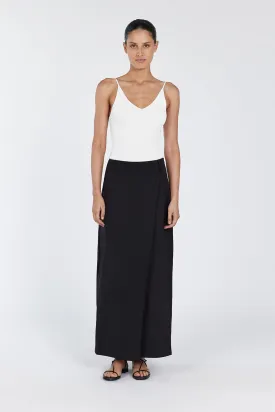 ASTOR BLACK WRAP MIDI SKIRT