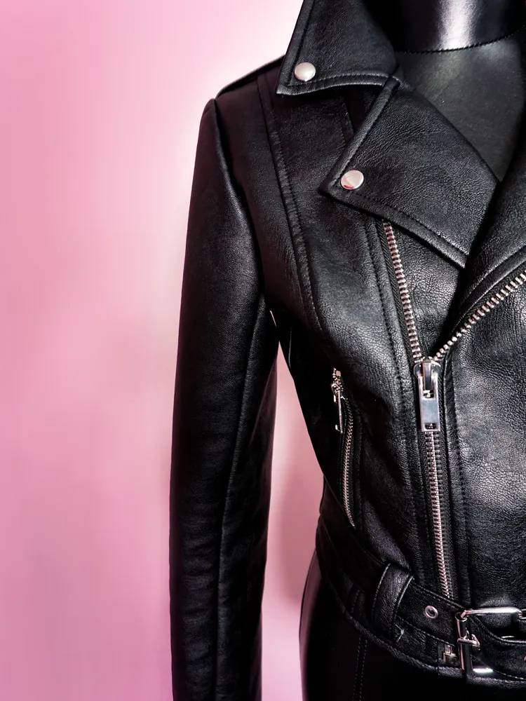 Bad Girl Cropped Motorcycle Jacket in Vegan Leather - Vixen by Micheline Pitt