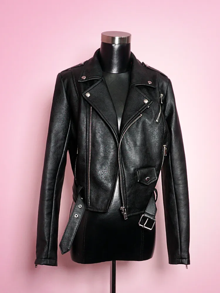 Bad Girl Cropped Motorcycle Jacket in Vegan Leather - Vixen by Micheline Pitt