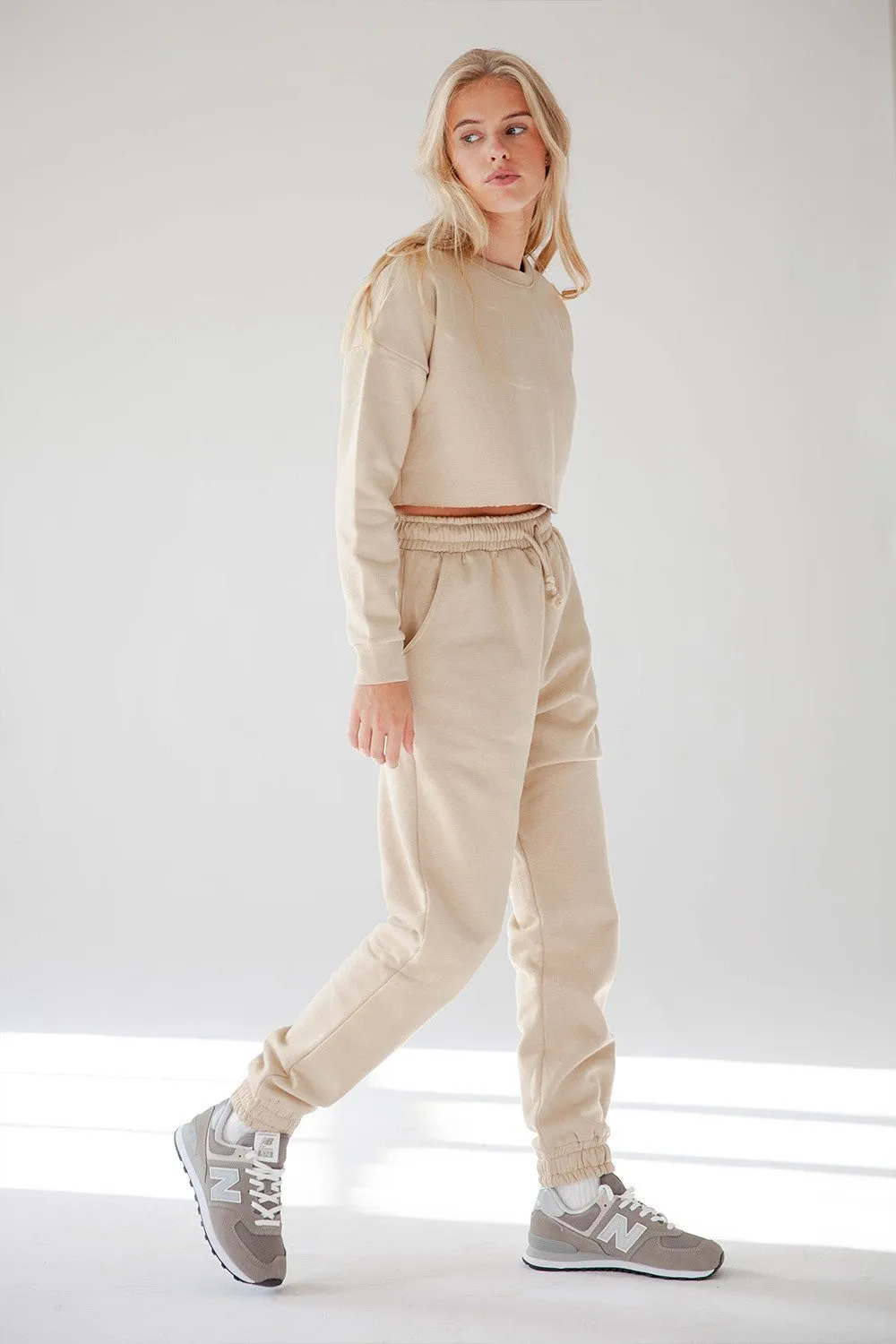 Beige Fleece Lined Oversized Cropped Jumper