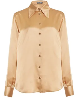 Beige Long Sleeve Button Down Blouse