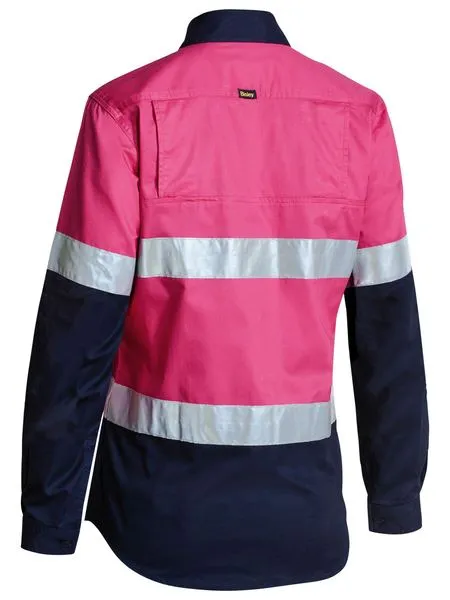 BISLEY BL6896 WOMENS 3M TAPED TWO TONE HI VIS COOL LIGHTWEIGHT L/S SHIRT - PINK