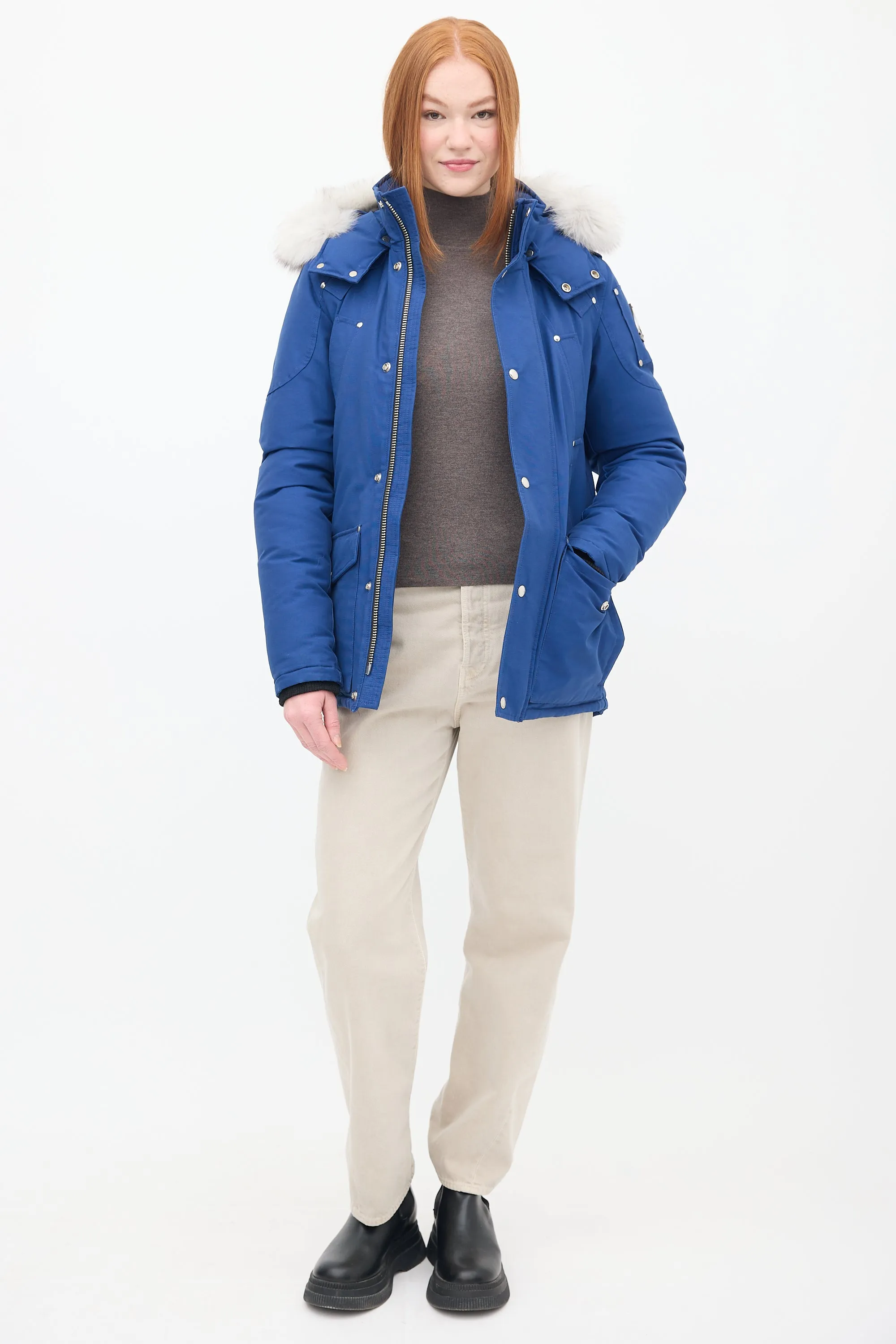 Blue Down & Fur Trim Parka Jacket