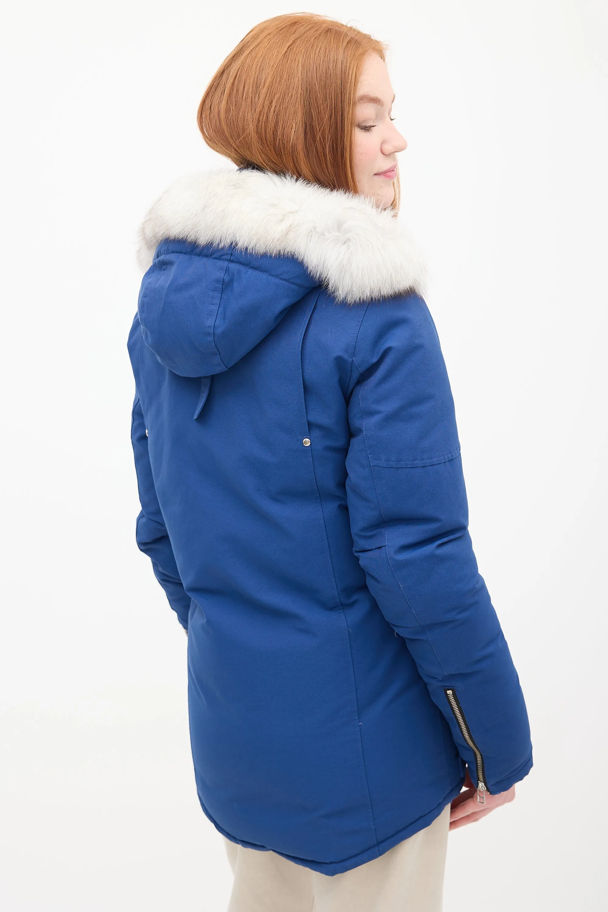 Blue Down & Fur Trim Parka Jacket