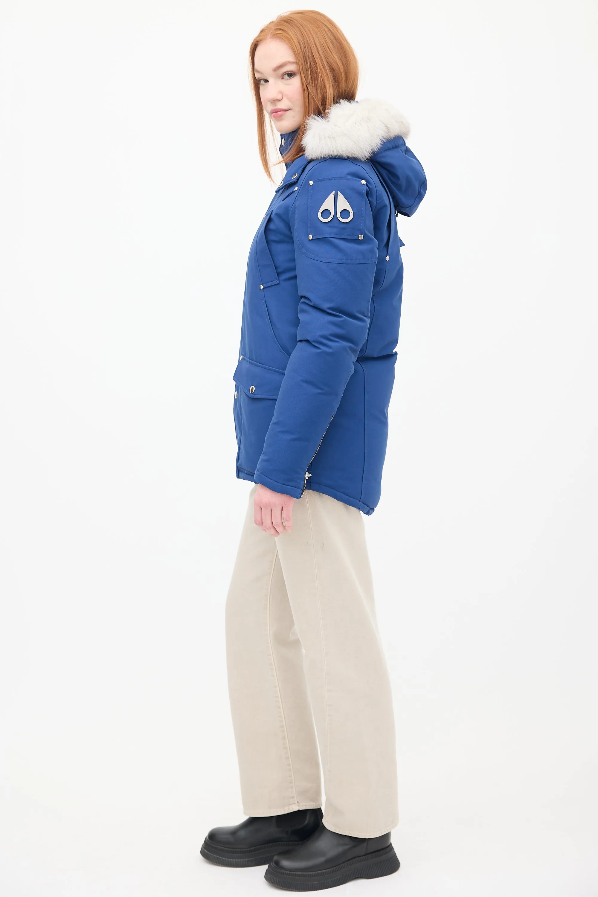 Blue Down & Fur Trim Parka Jacket