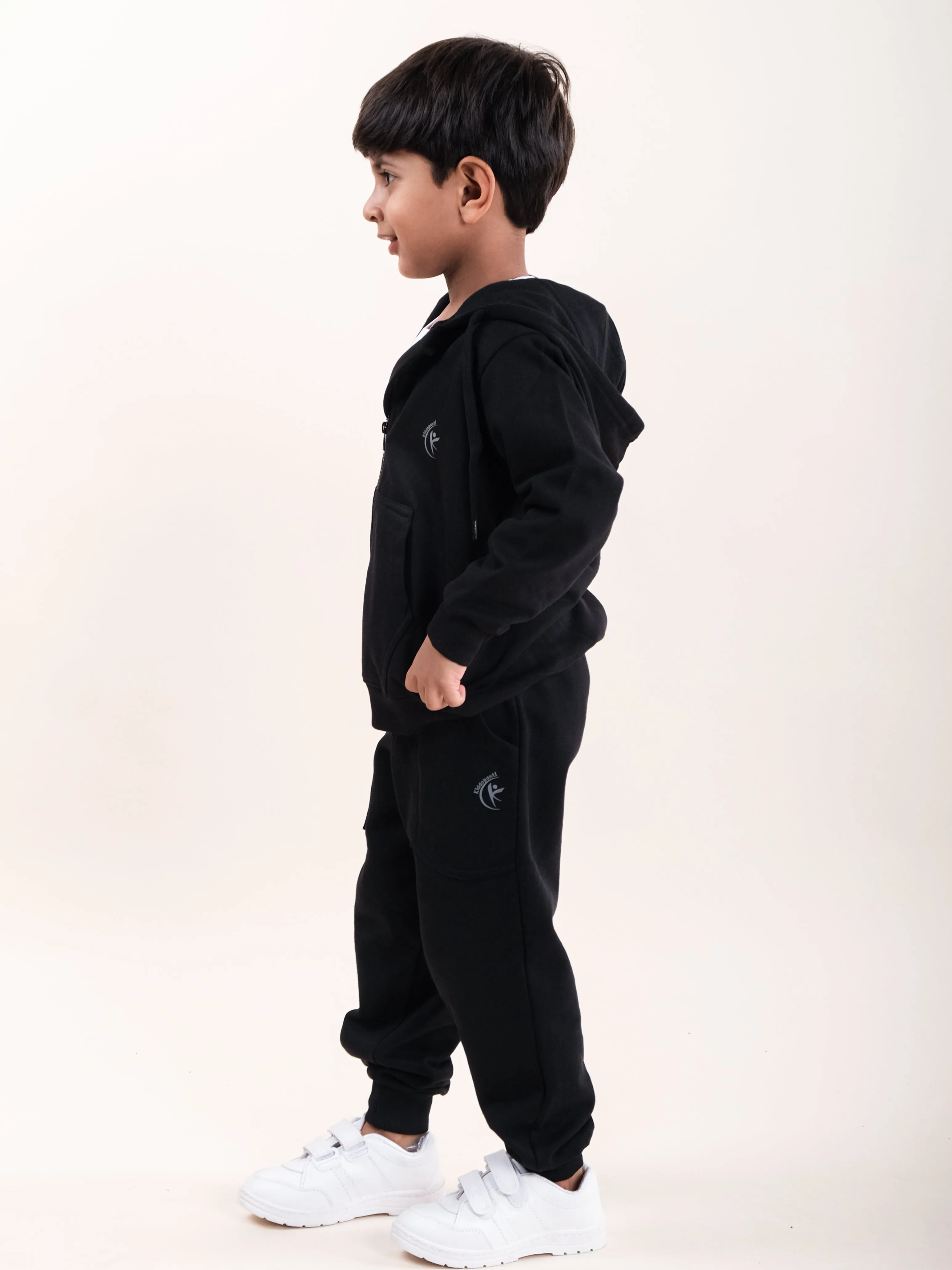 Boys Fleece Full Sleeves Brand Name Printed Coordinated Hooded Sweatshirt With Joggers