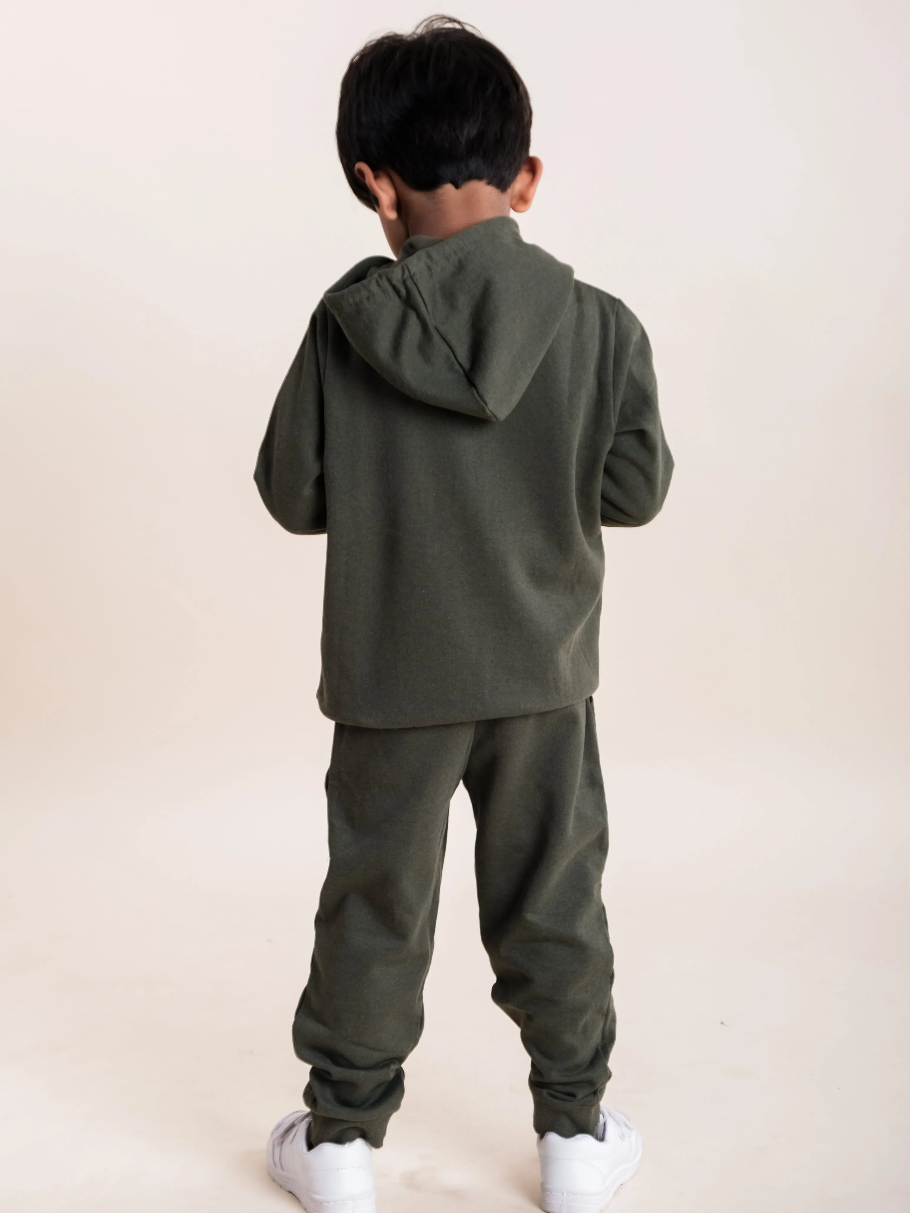 Boys Fleece Full Sleeves Brand Name Printed Coordinated Hooded Sweatshirt With Joggers