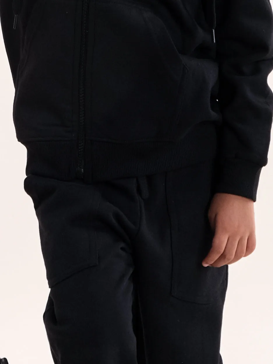 Boys Fleece Full Sleeves Brand Name Printed Coordinated Hooded Sweatshirt With Joggers