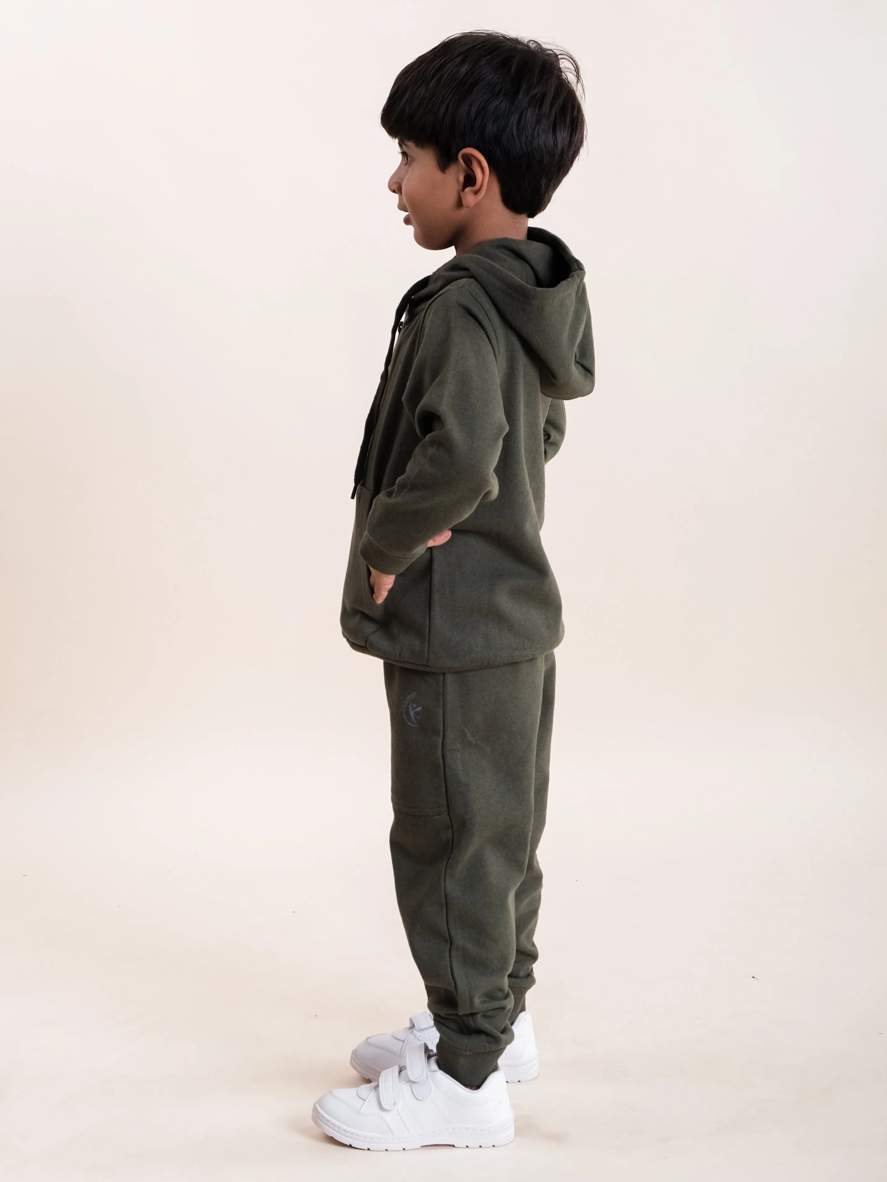 Boys Fleece Full Sleeves Brand Name Printed Coordinated Hooded Sweatshirt With Joggers