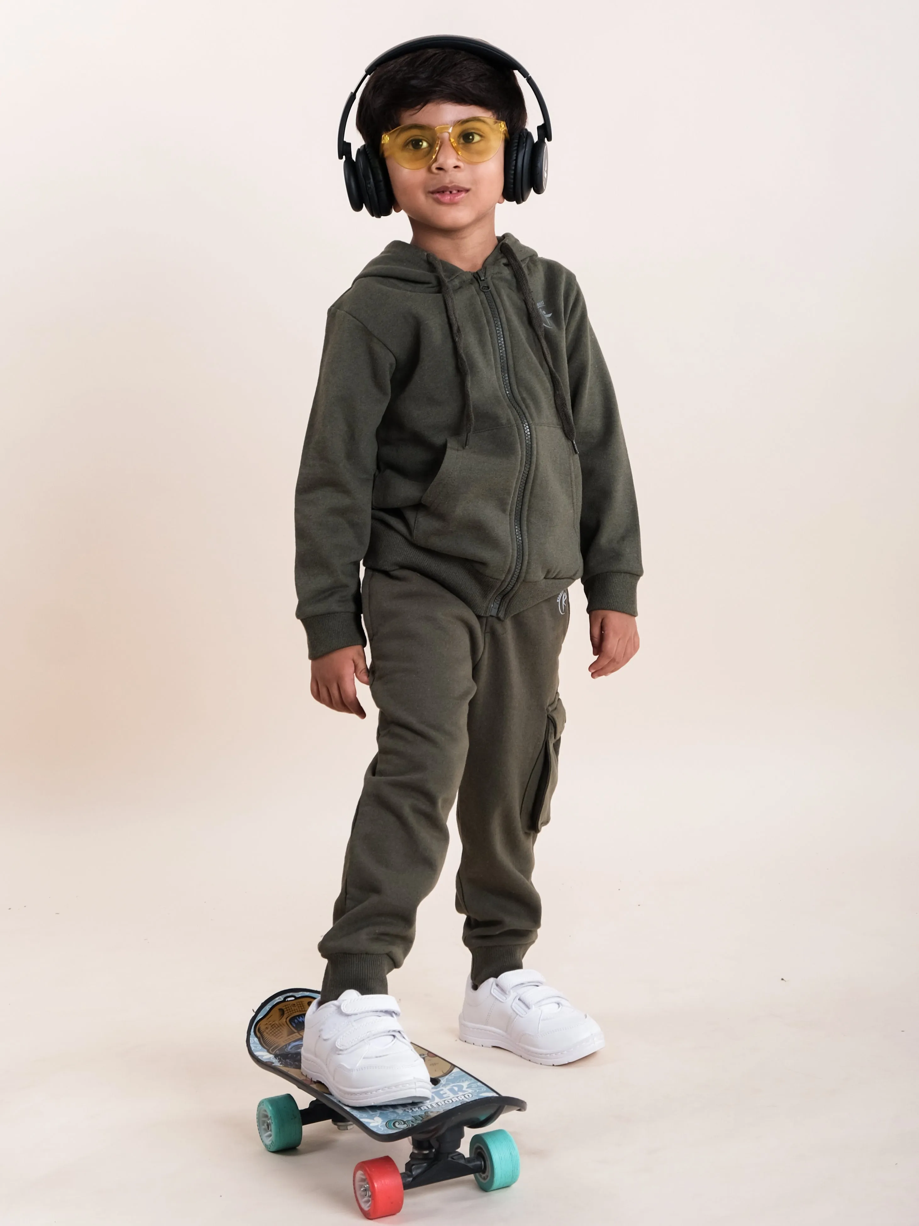 Boys Fleece Full Sleeves Brand Name Printed Coordinated Hooded Sweatshirt With Joggers