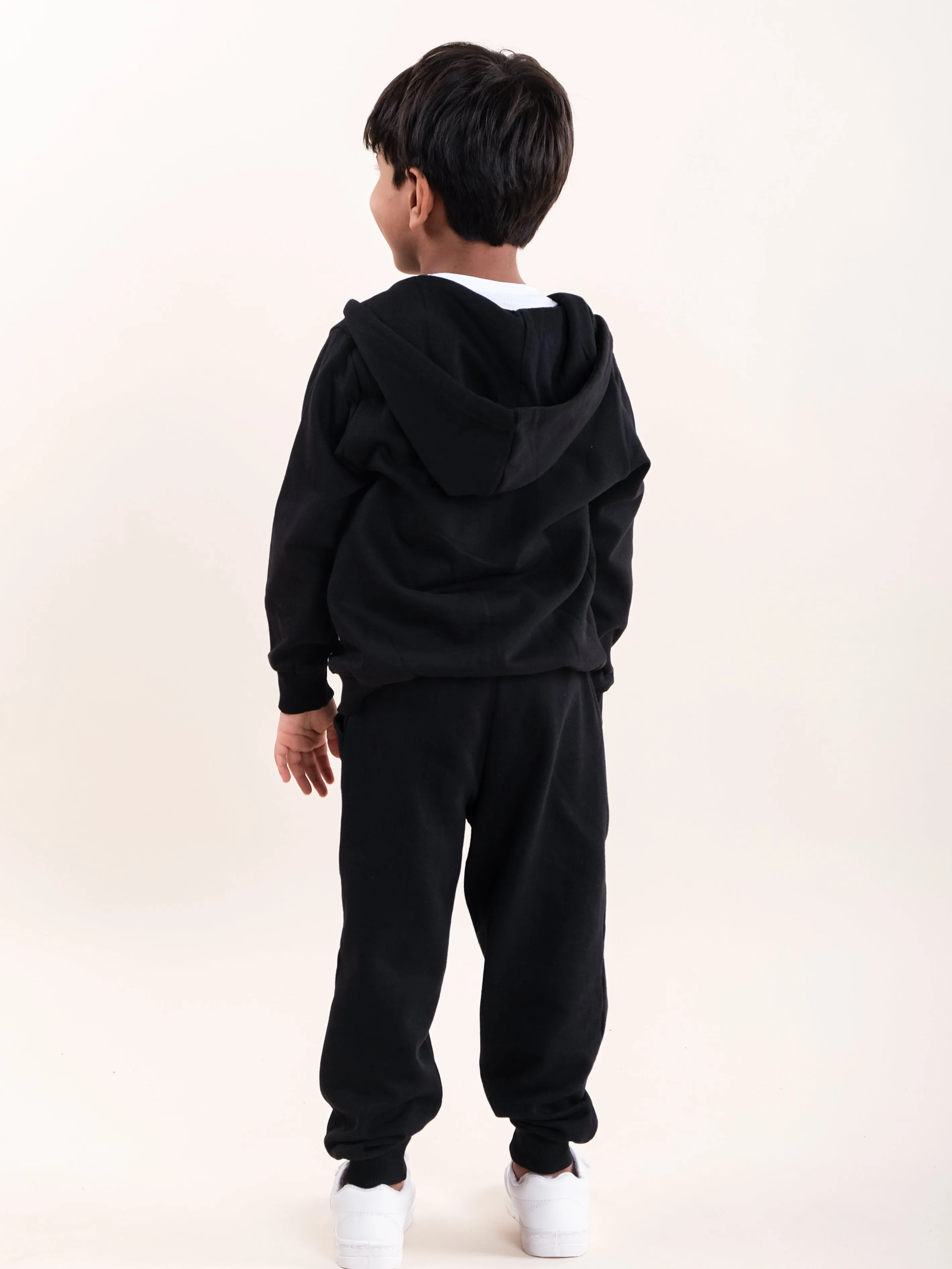 Boys Fleece Full Sleeves Brand Name Printed Coordinated Hooded Sweatshirt With Joggers