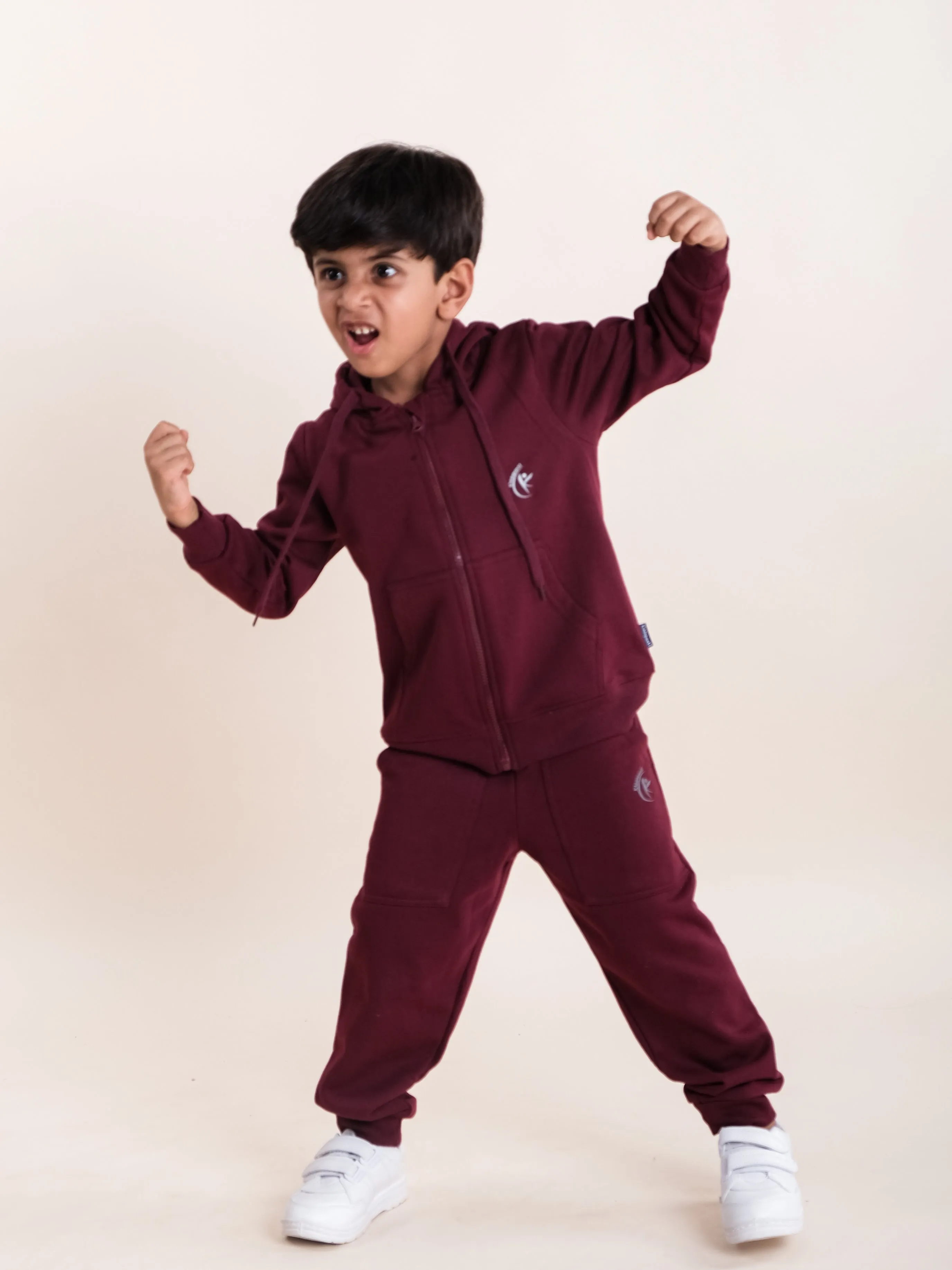 Boys Fleece Full Sleeves Brand Name Printed Coordinated Hooded Sweatshirt With Joggers