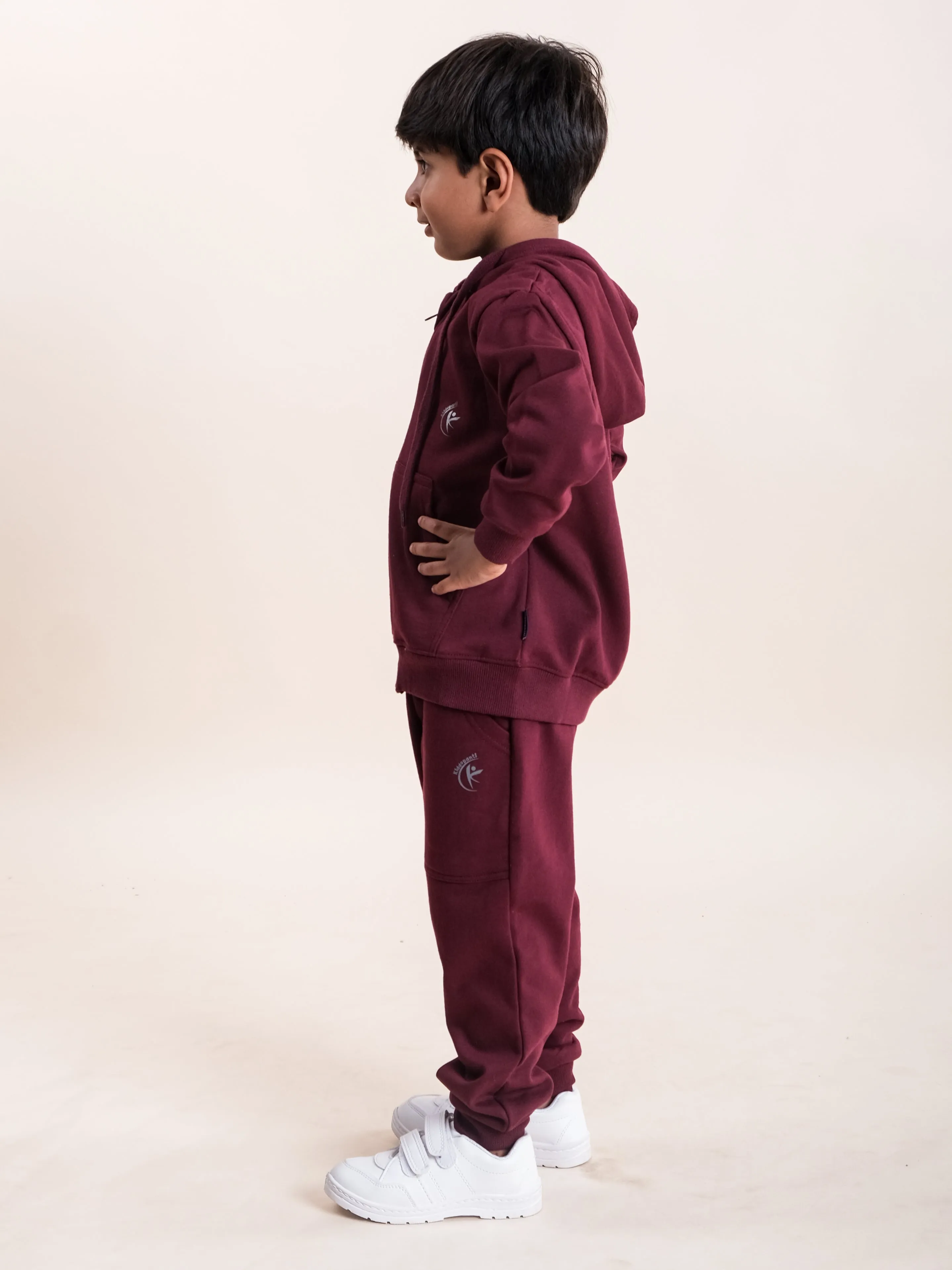 Boys Fleece Full Sleeves Brand Name Printed Coordinated Hooded Sweatshirt With Joggers