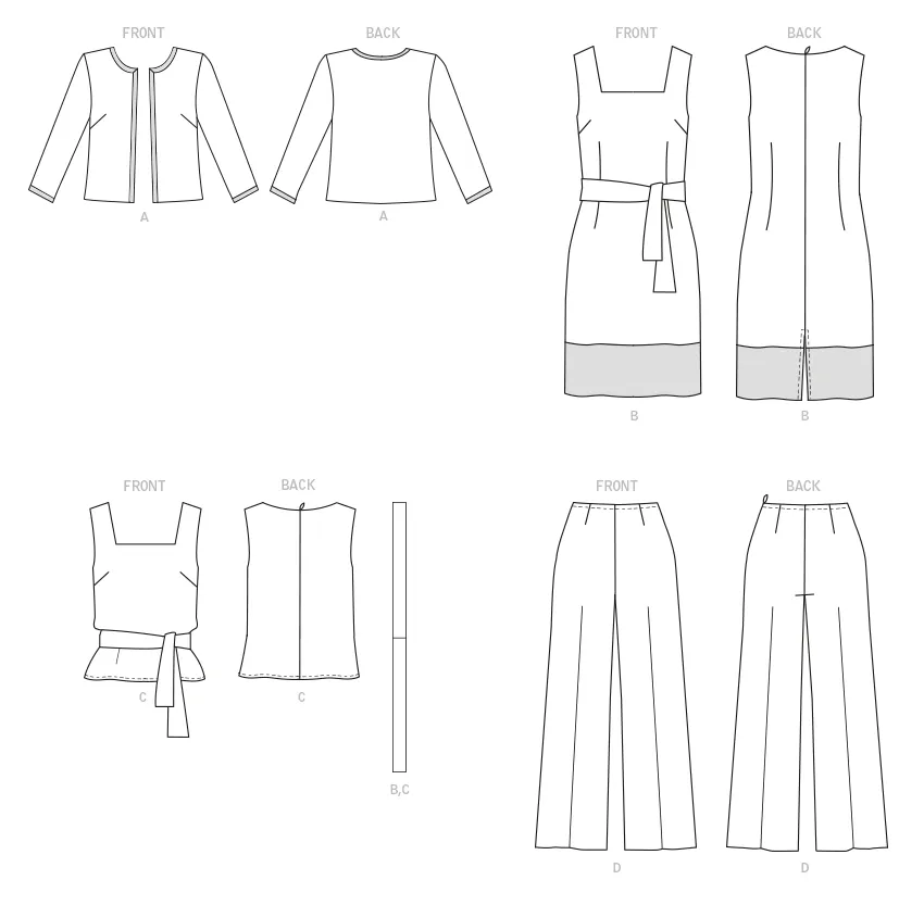 Butterick 6882 Jacket, Dress, Top, Pants and Sash sewing pattern