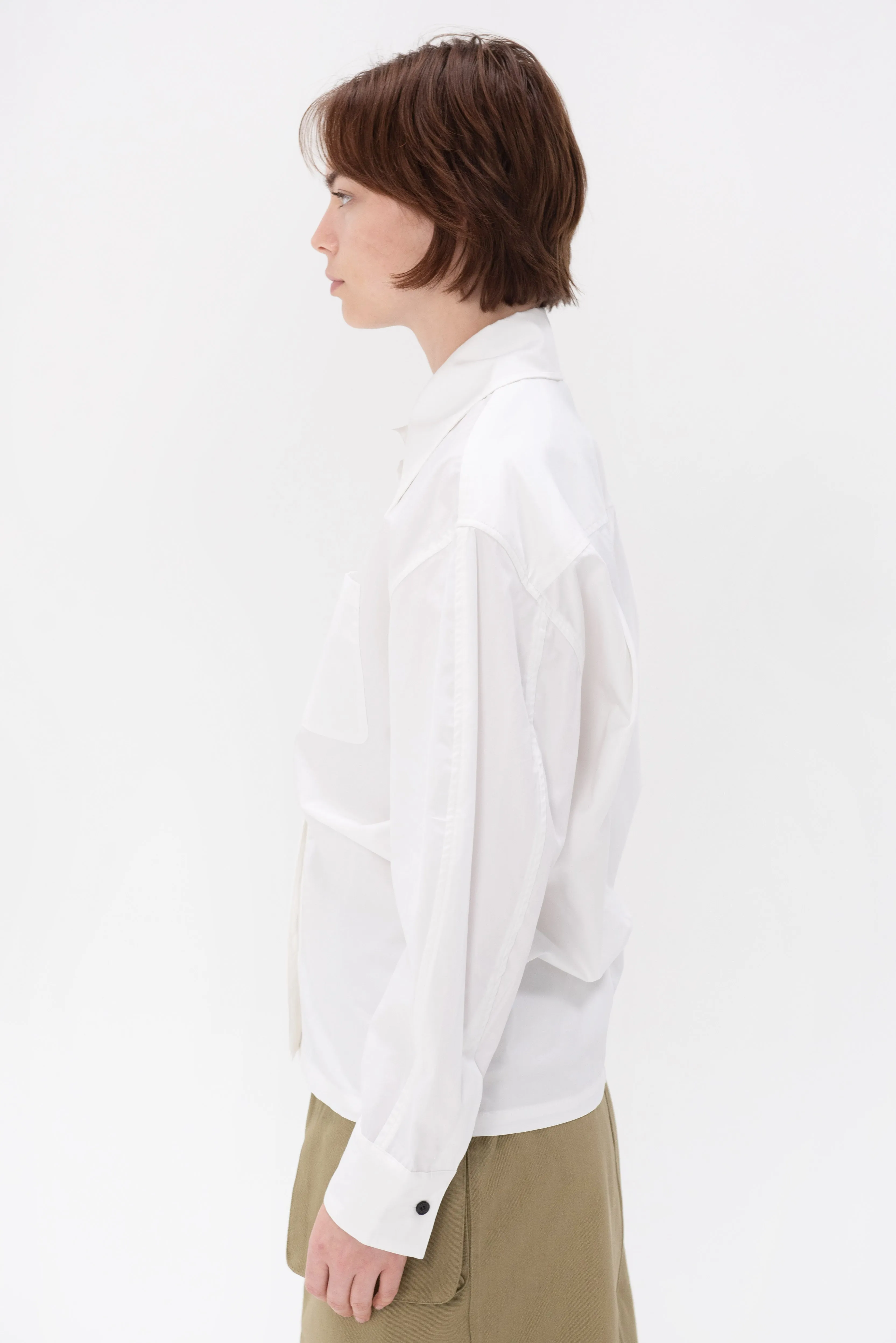 Button Down Banana Shirt in Cotton, Optic White