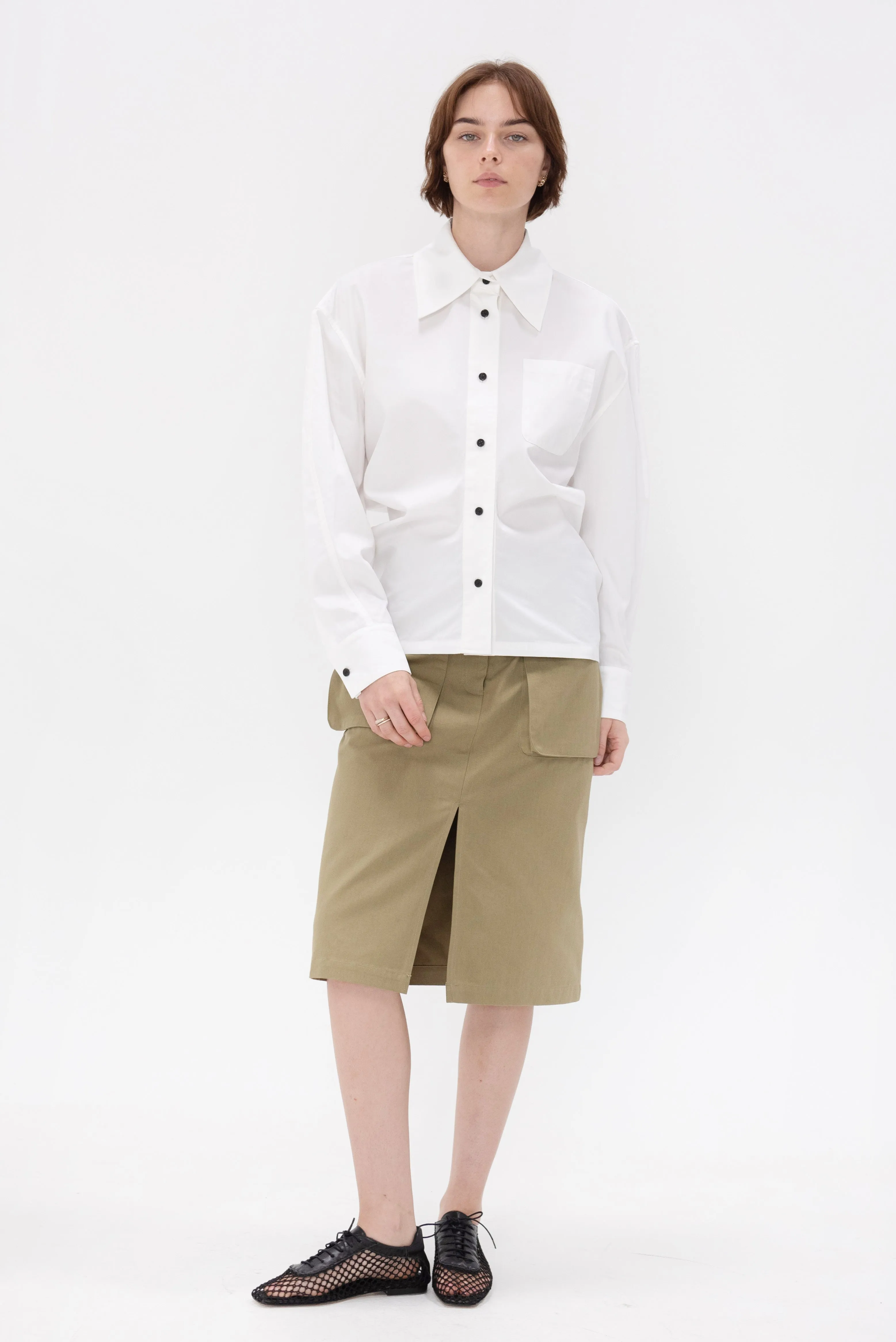 Button Down Banana Shirt in Cotton, Optic White