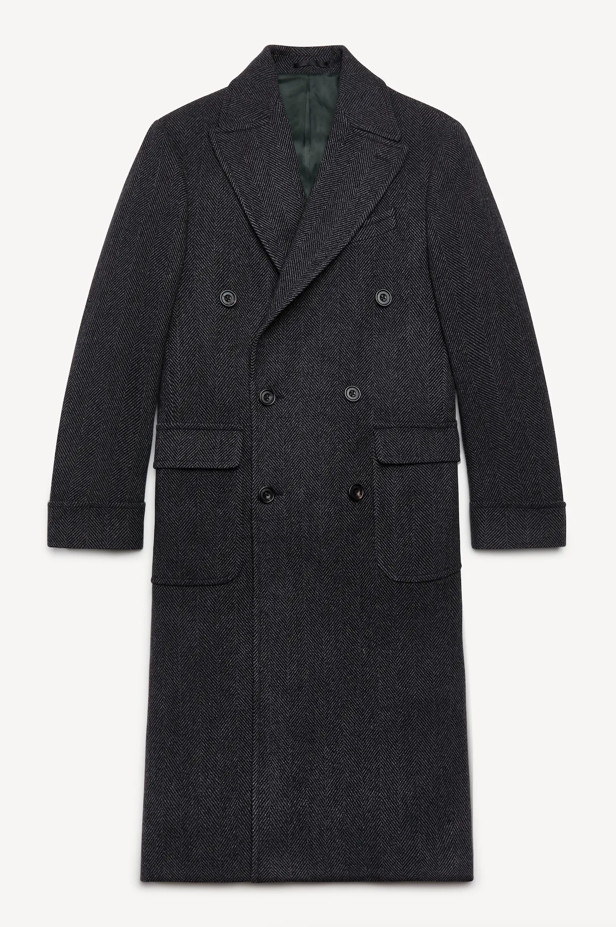 Charcoal Herringbone Wool Polo Coat