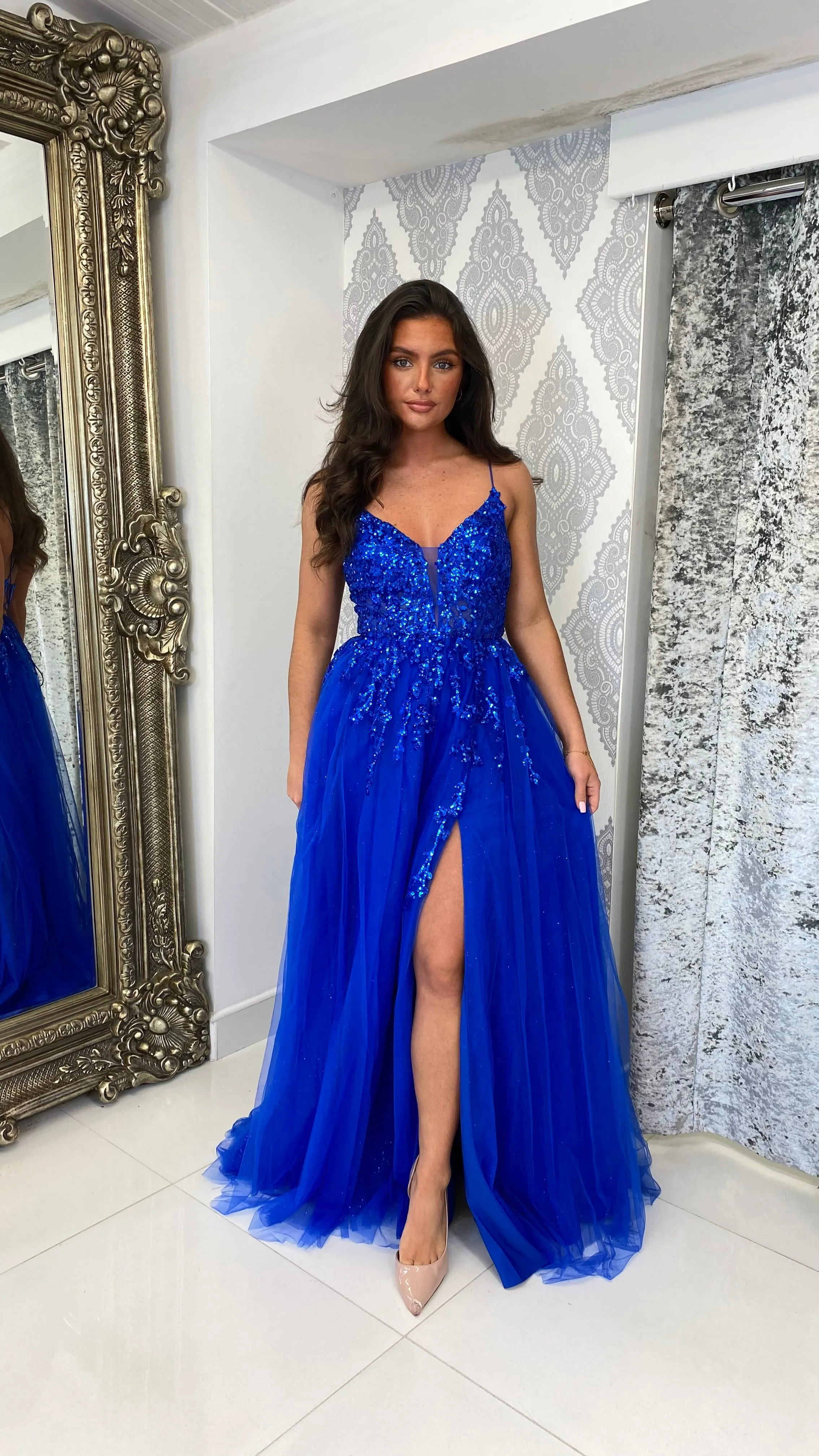 Cobalt Blue Glitter Corset Ball Gown