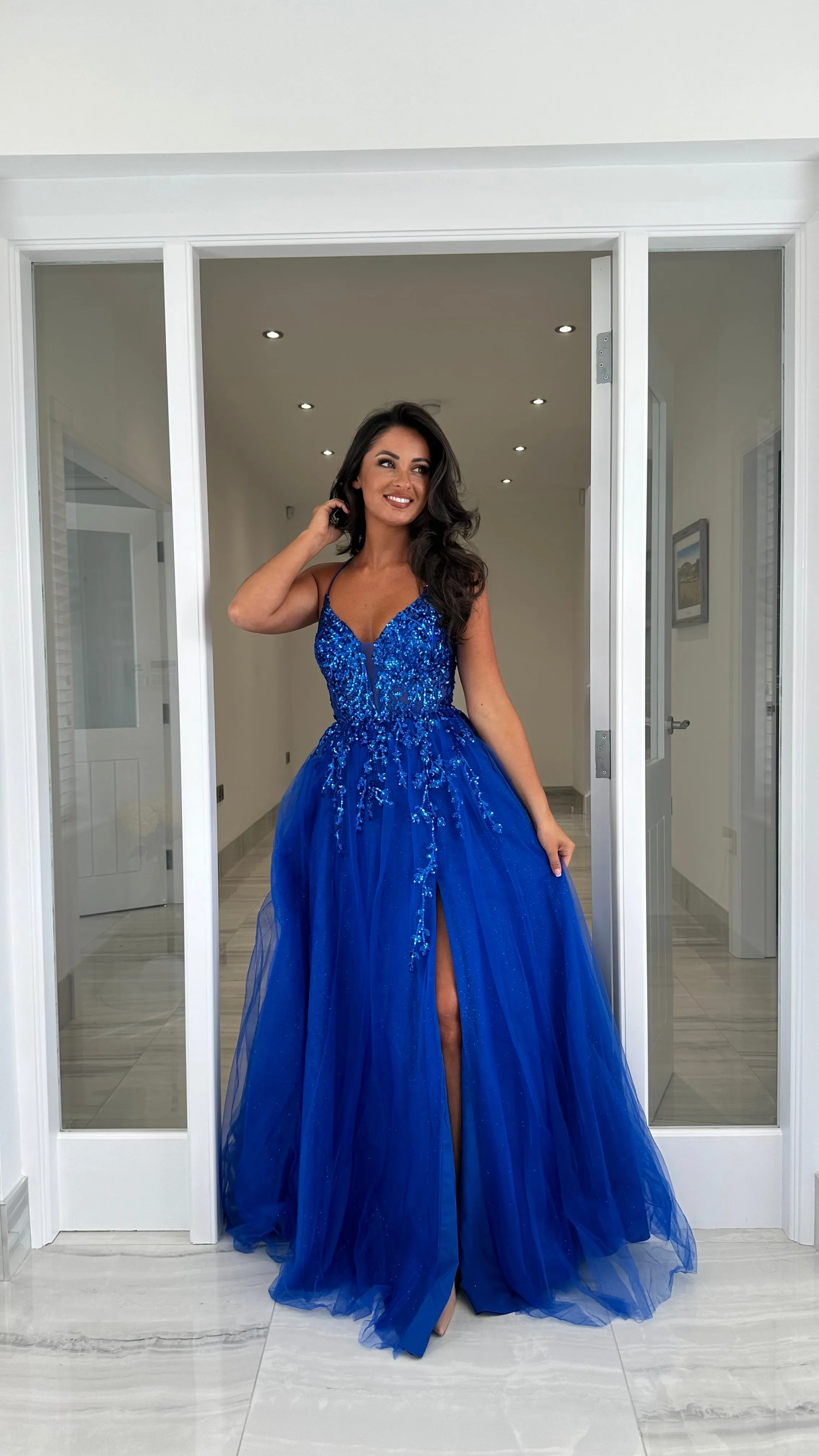 Cobalt Blue Glitter Corset Ball Gown