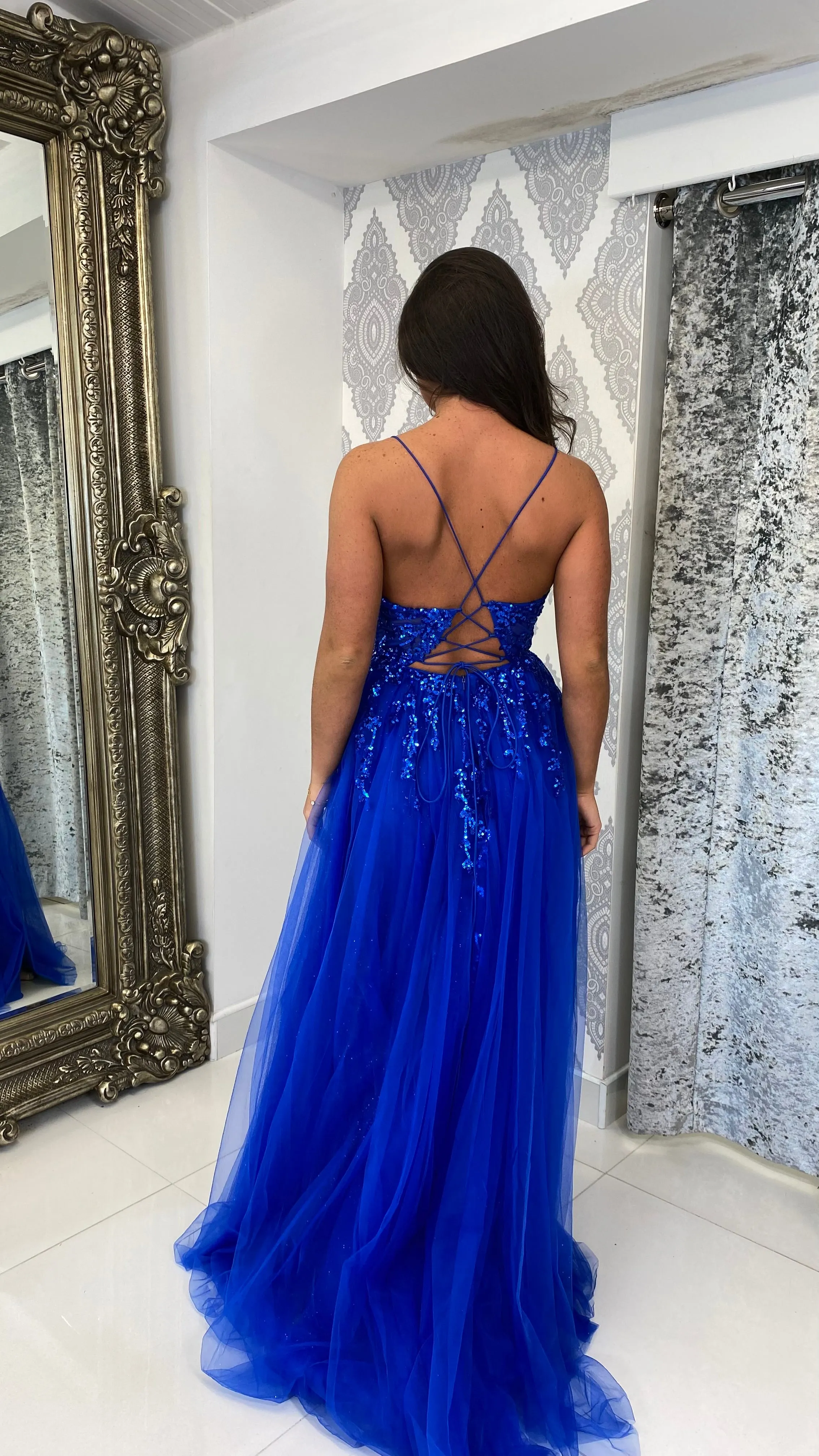 Cobalt Blue Glitter Corset Ball Gown