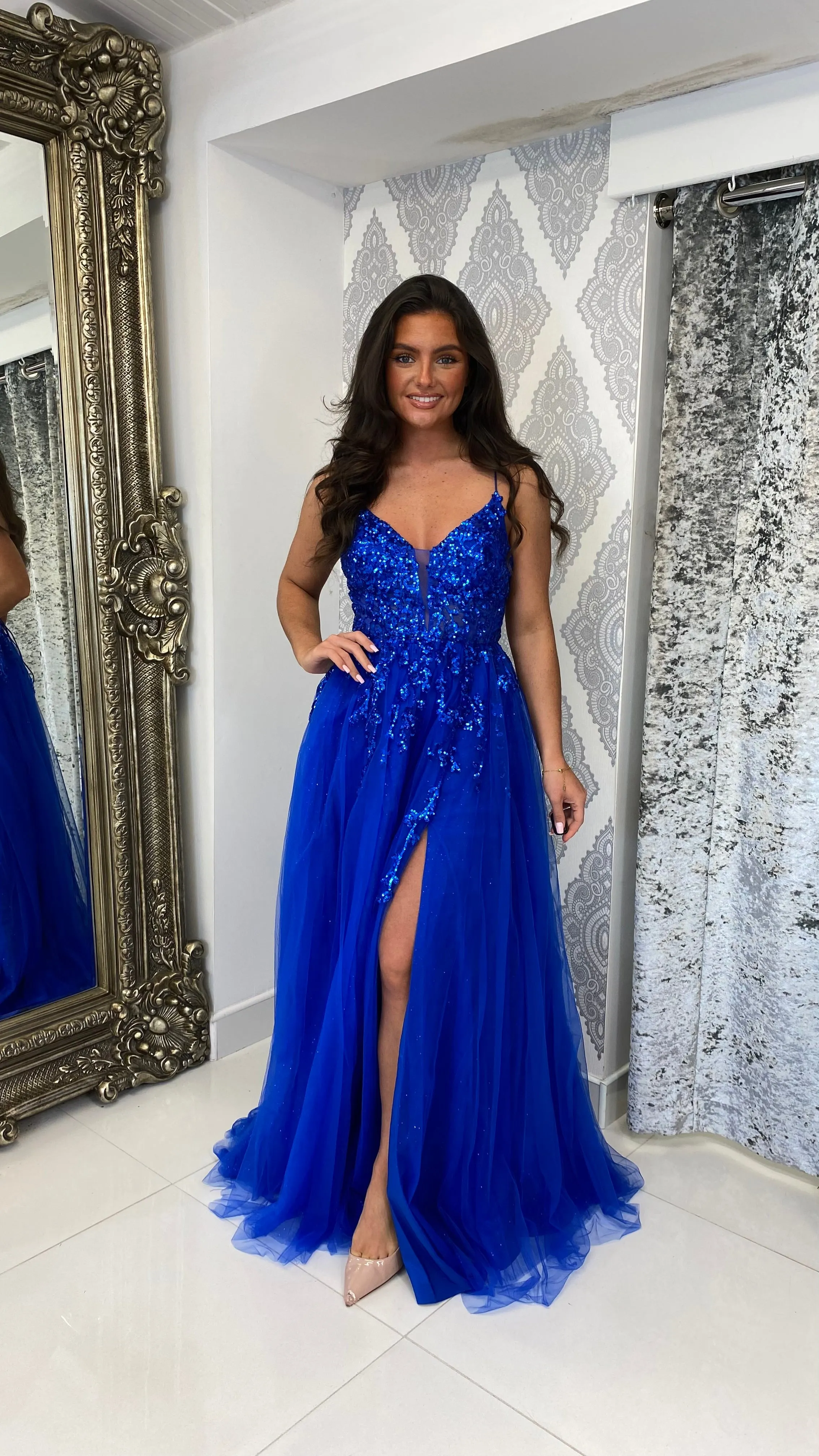 Cobalt Blue Glitter Corset Ball Gown