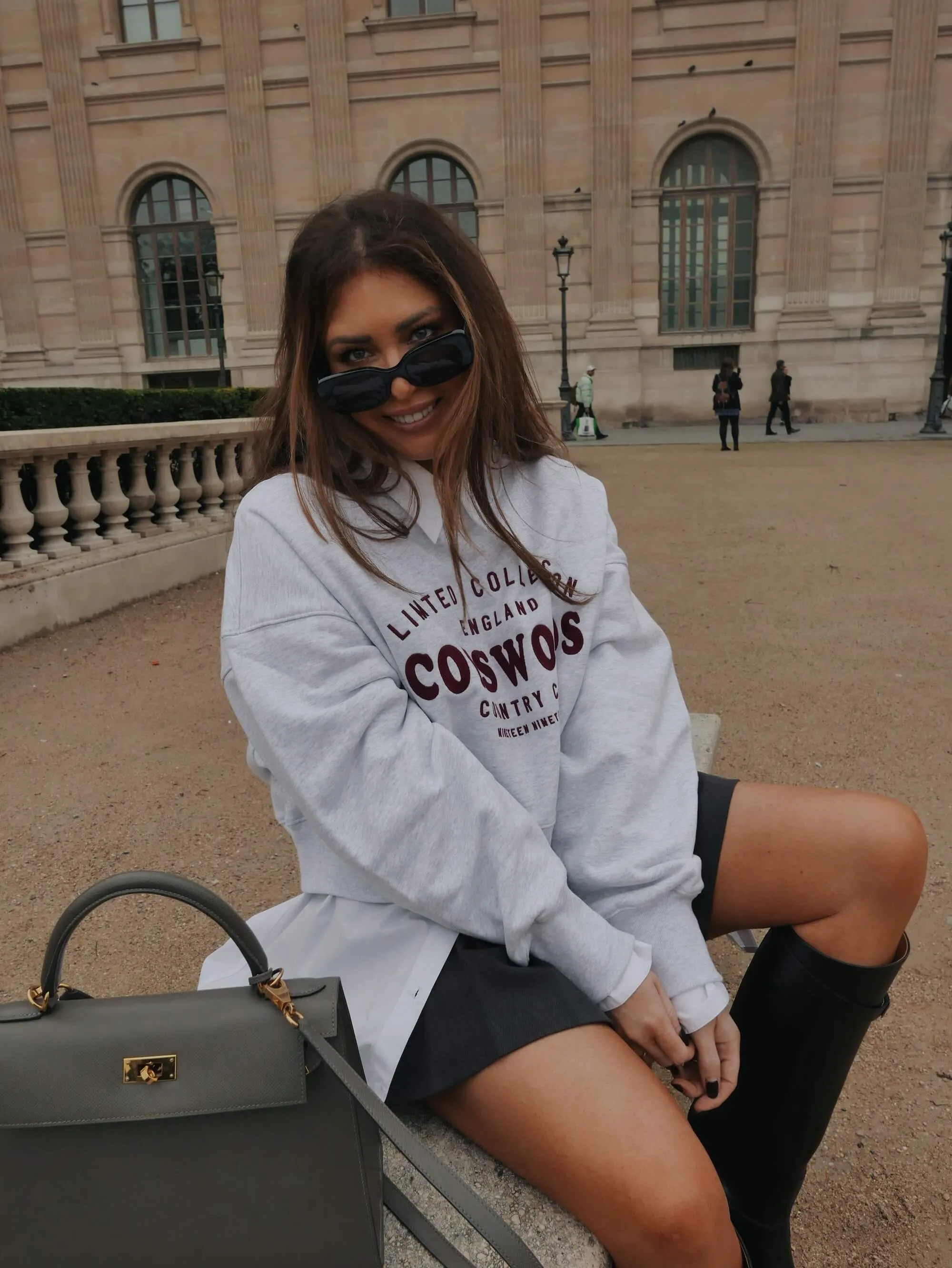 ‘COTSWOLDS' EMBROIDERED CROPPED SWEATSHIRT  LIGHT GREY MARL