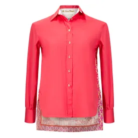 Cotton Button Down Blouse with Printed Silk Back - Pink