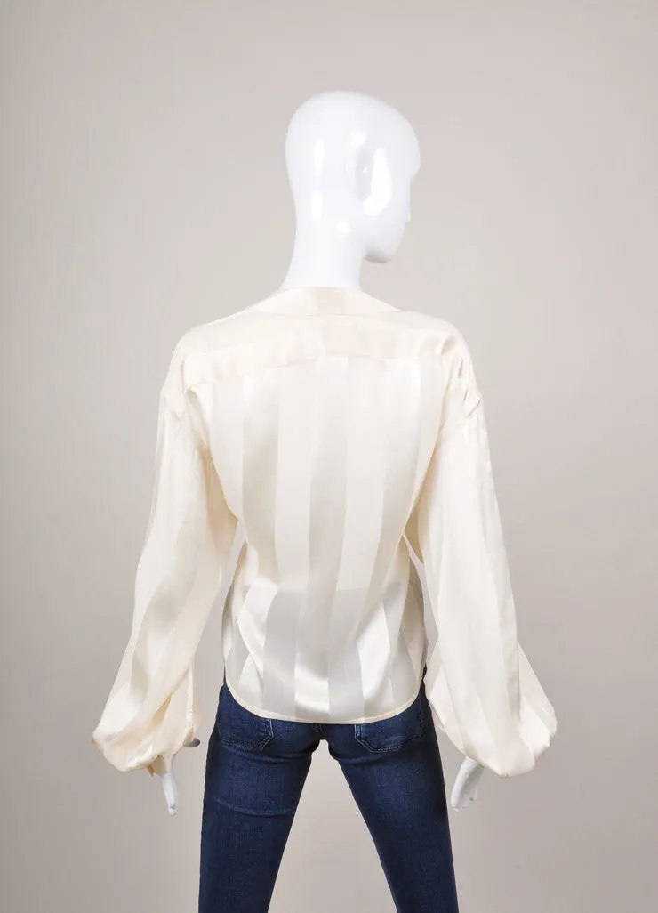 Cream Sheer Long Sleeve Button Down Blouse