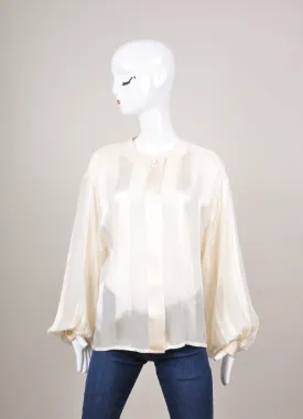 Cream Sheer Long Sleeve Button Down Blouse