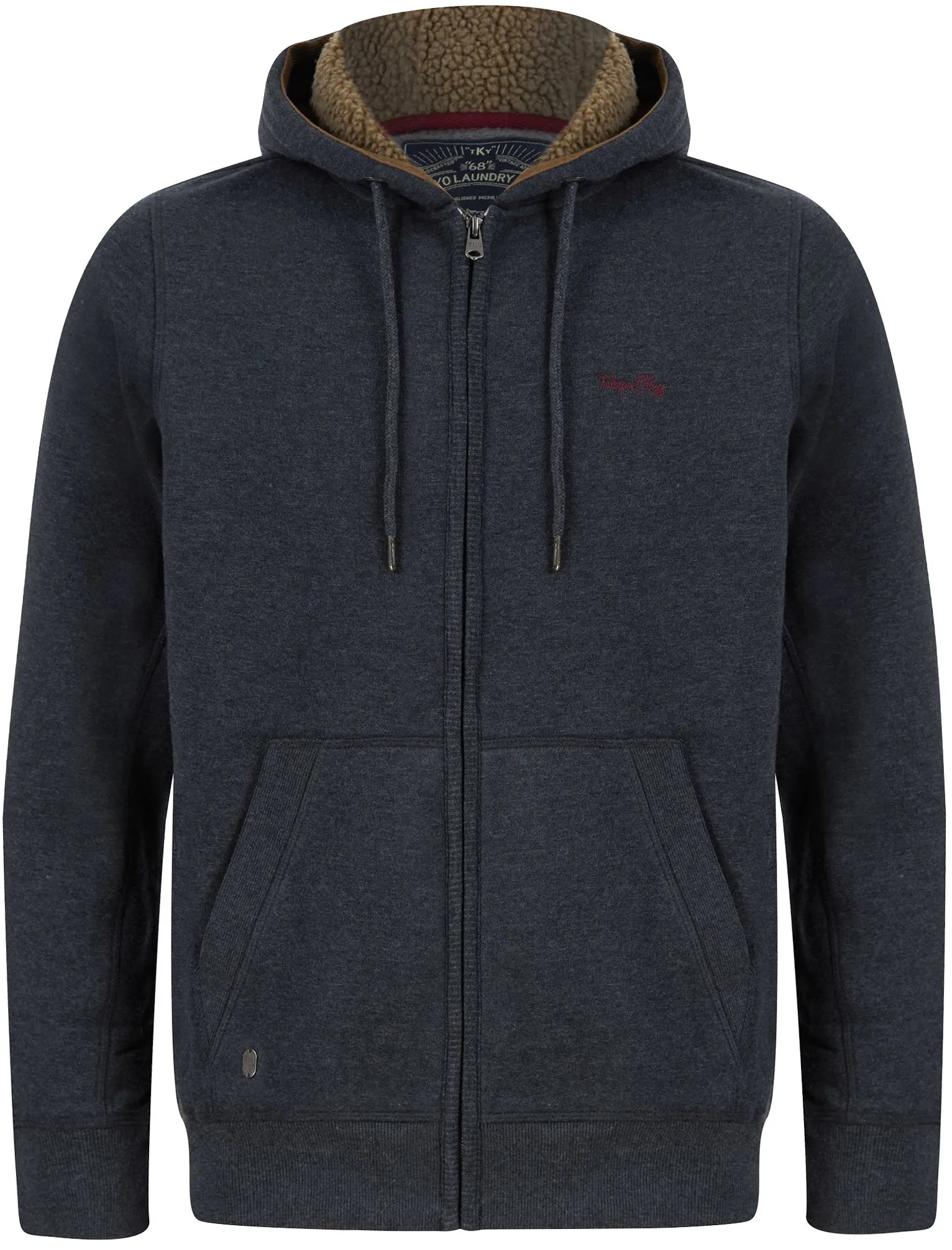 Descent Basic Zip Through Fleece Hoodie with Borg Lined Hood In Navy Marl - Tokyo Laundry