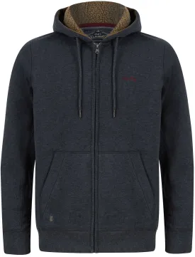 Descent Basic Zip Through Fleece Hoodie with Borg Lined Hood In Navy Marl - Tokyo Laundry