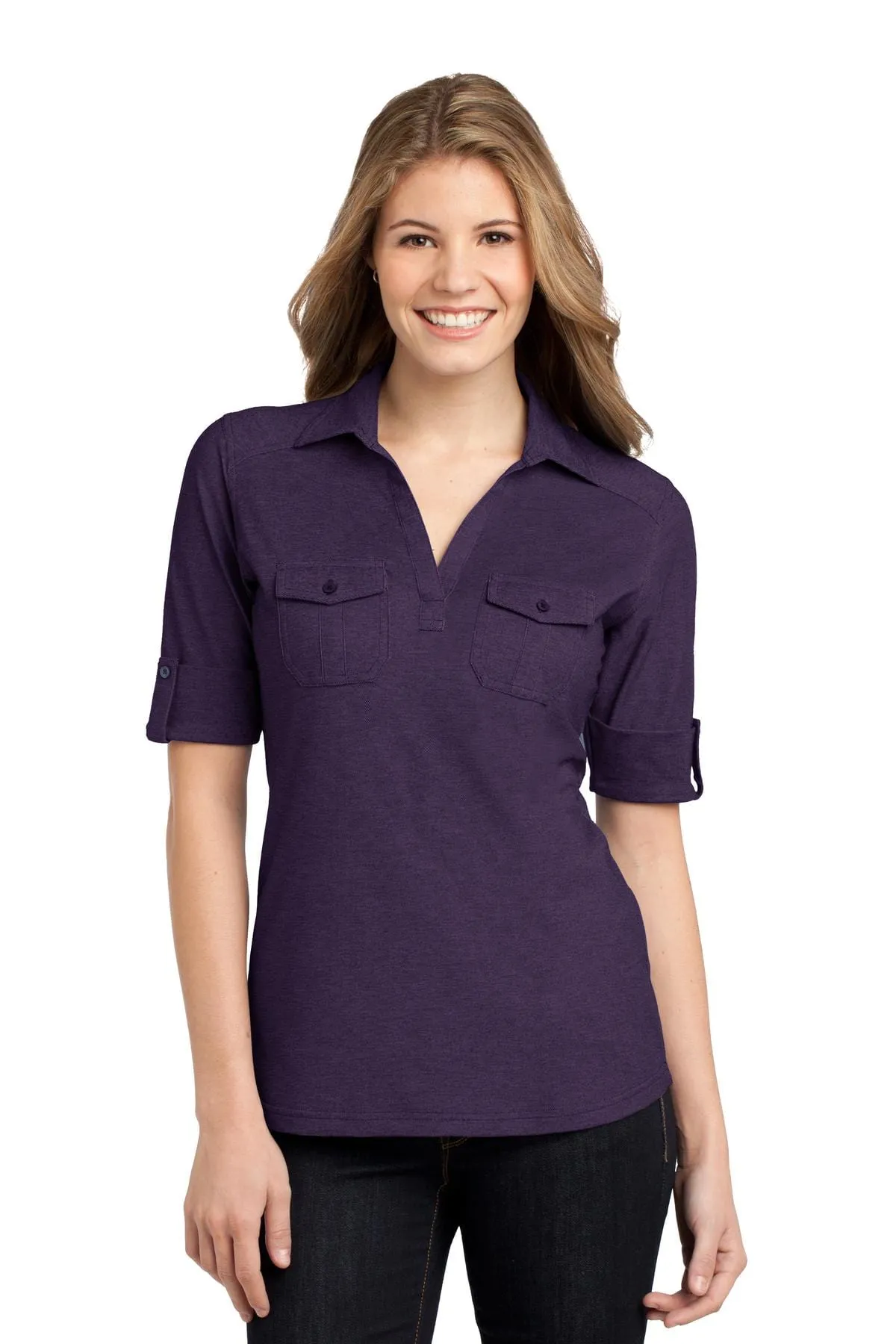 DISCONTINUED  Port Authority ®  Ladies Oxford Pique Double Pocket Polo. L557