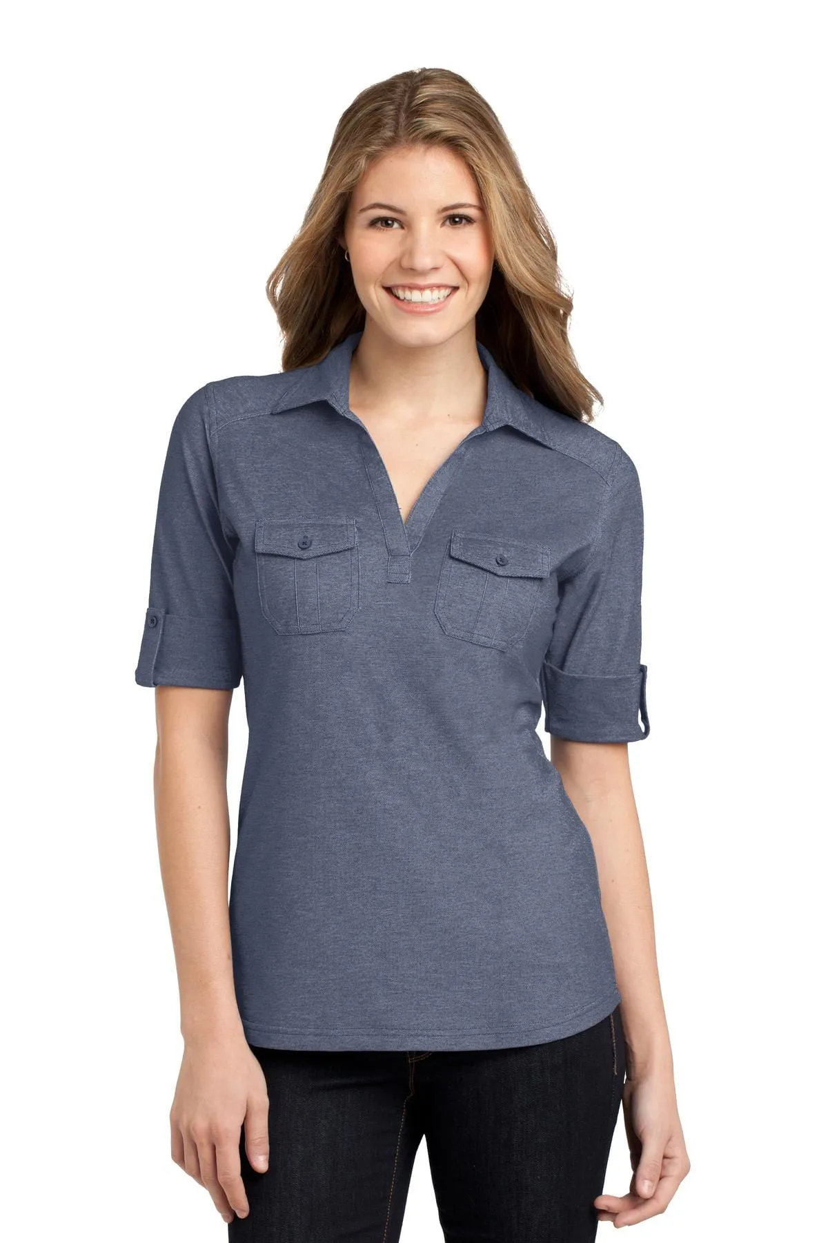 DISCONTINUED  Port Authority ®  Ladies Oxford Pique Double Pocket Polo. L557