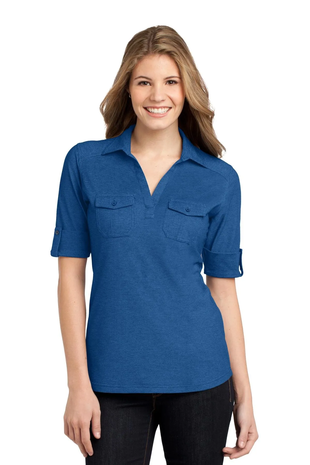 DISCONTINUED  Port Authority ®  Ladies Oxford Pique Double Pocket Polo. L557