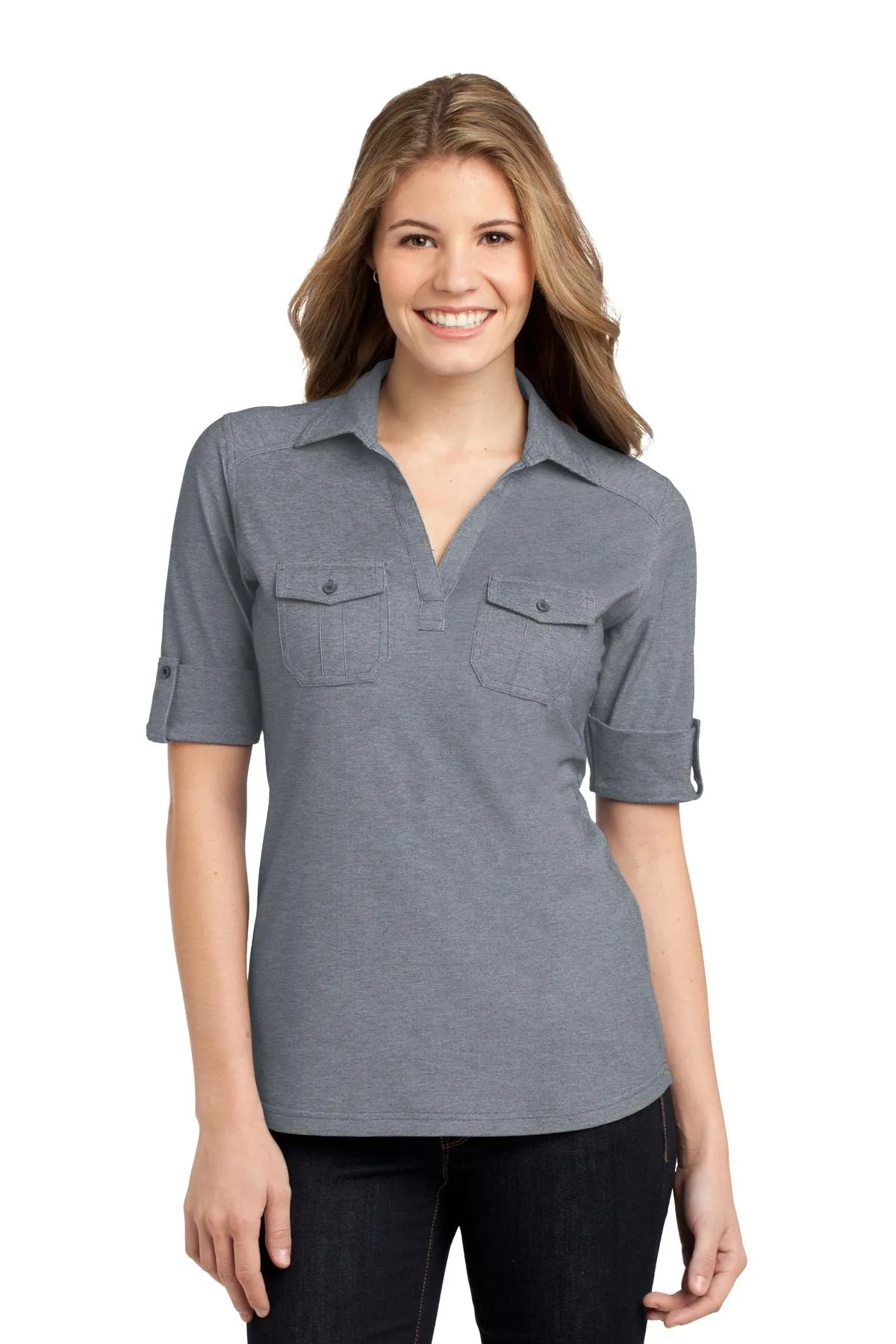 DISCONTINUED  Port Authority ®  Ladies Oxford Pique Double Pocket Polo. L557