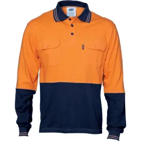 Dnc Workwear Hi-vis Cool-breeze 2-tone Cotton Jersey Long Sleeve Polo Shirt With Twin Chest Pocket - 3944