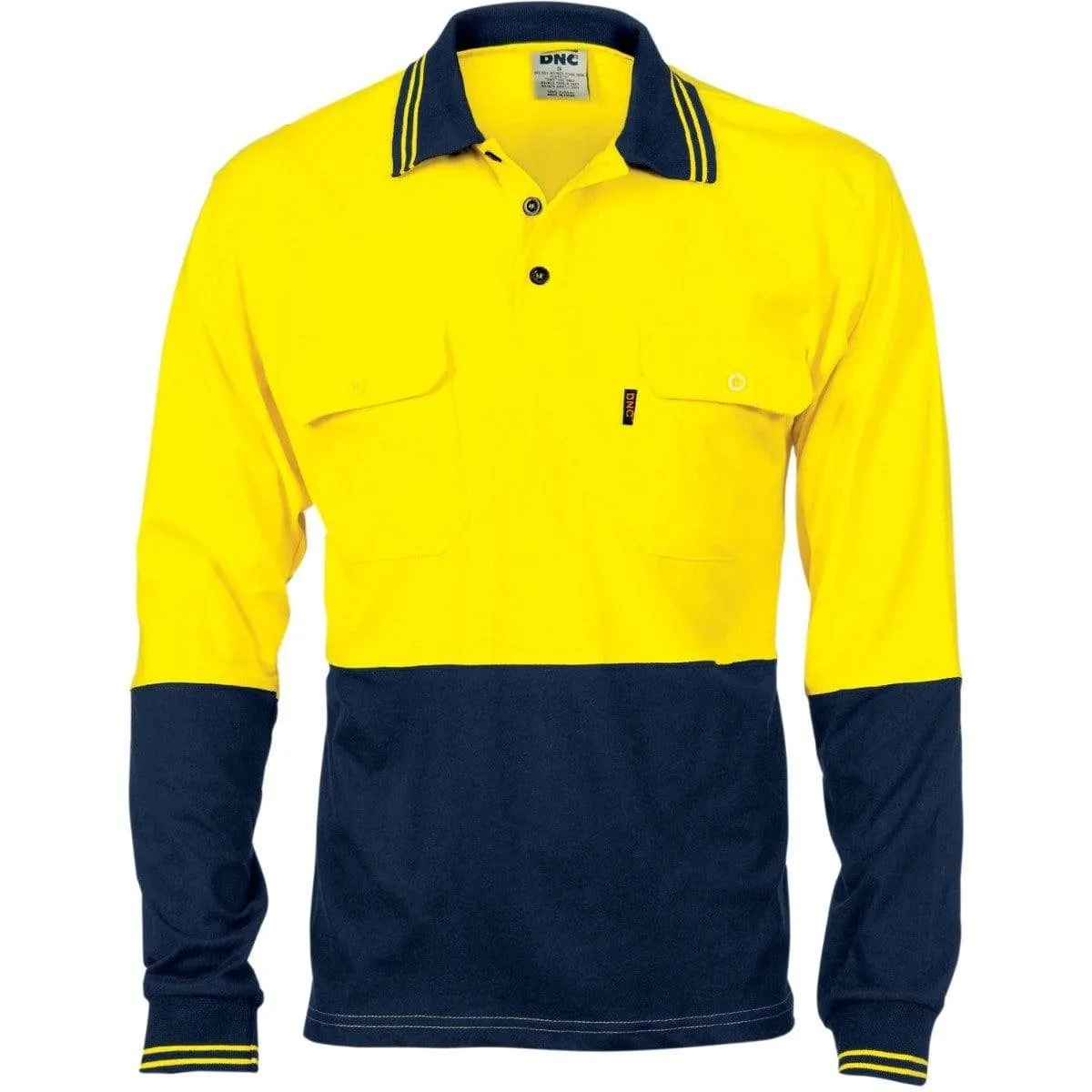 Dnc Workwear Hi-vis Cool-breeze 2-tone Cotton Jersey Long Sleeve Polo Shirt With Twin Chest Pocket - 3944