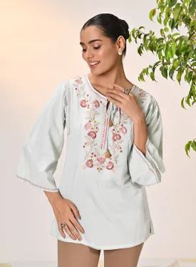 Elnaz Powder Blue Embroidered Top for Women