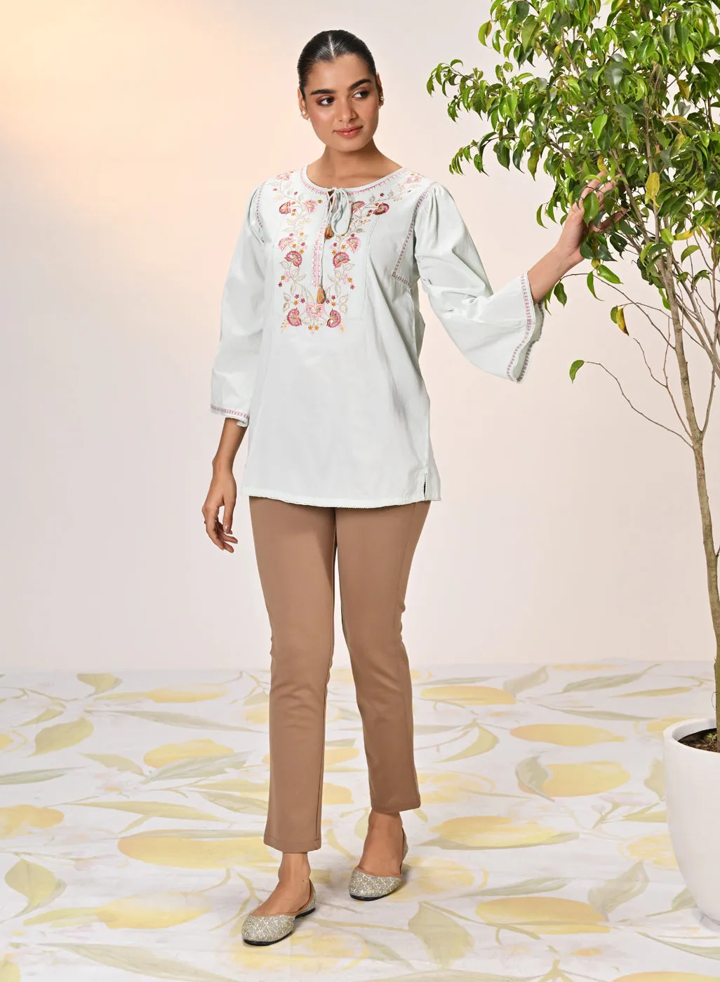 Elnaz Powder Blue Embroidered Top for Women